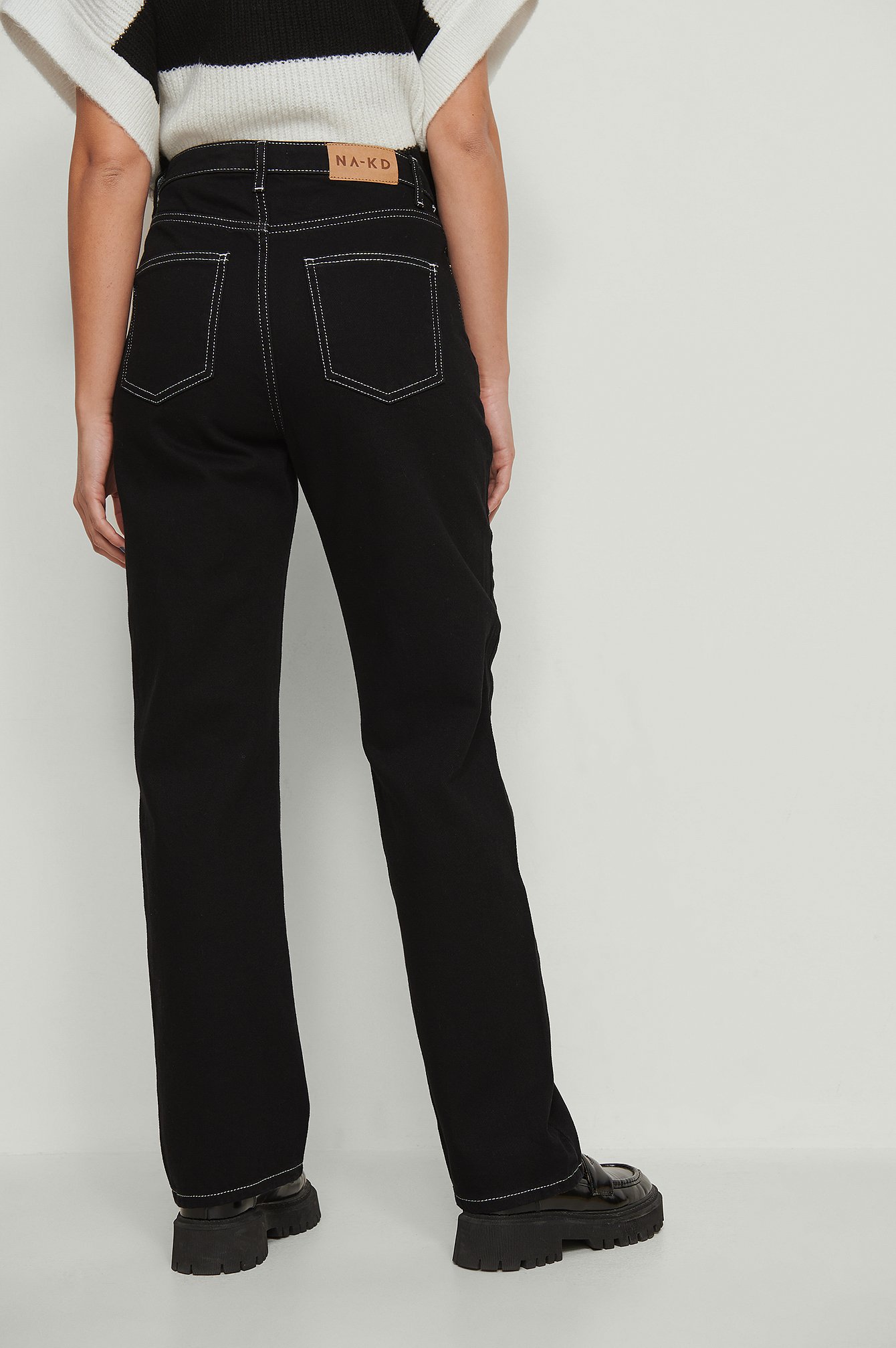 Black Organic Contrast Seam Straight Jeans