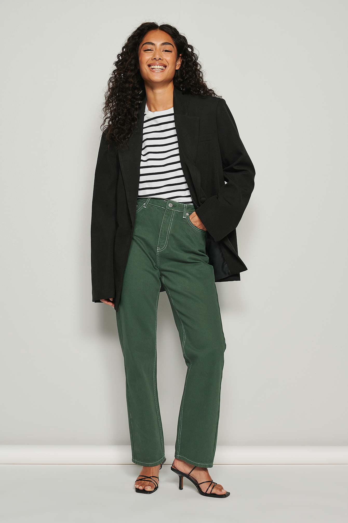 NA-KD Trend Organic Contrast Seam Straight Jeans - Green
