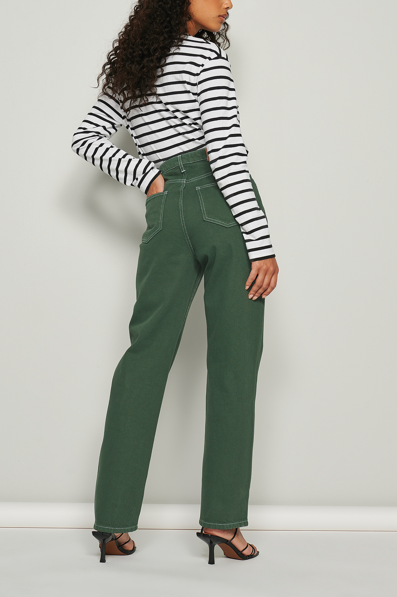 Contrast Seam Straight Jeans Green | na 