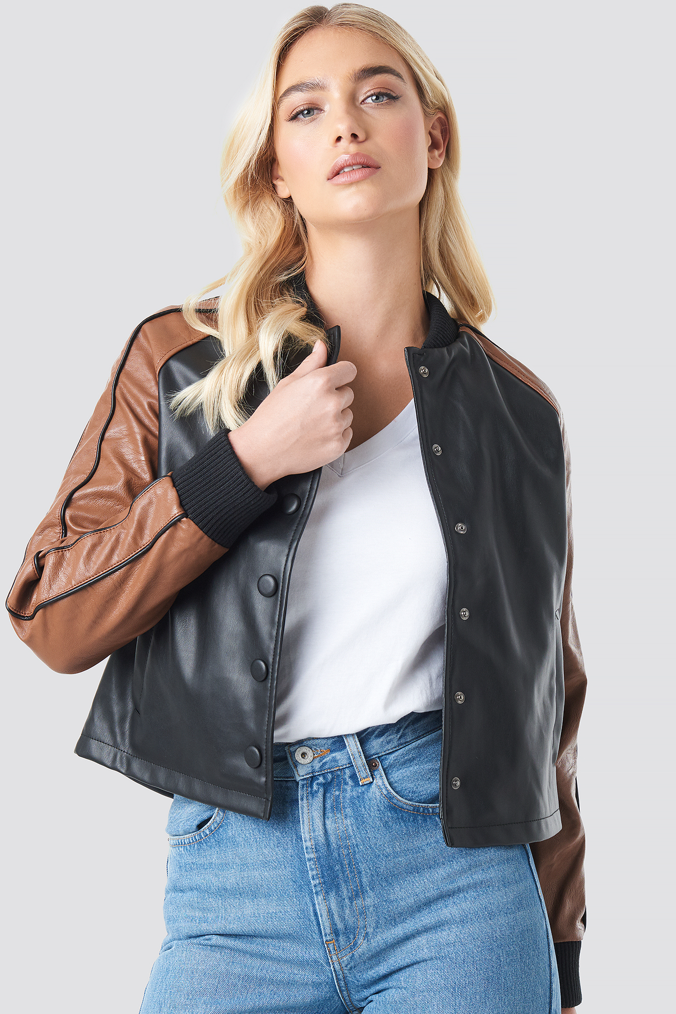 Contrast Sleeve PU Jacket Black