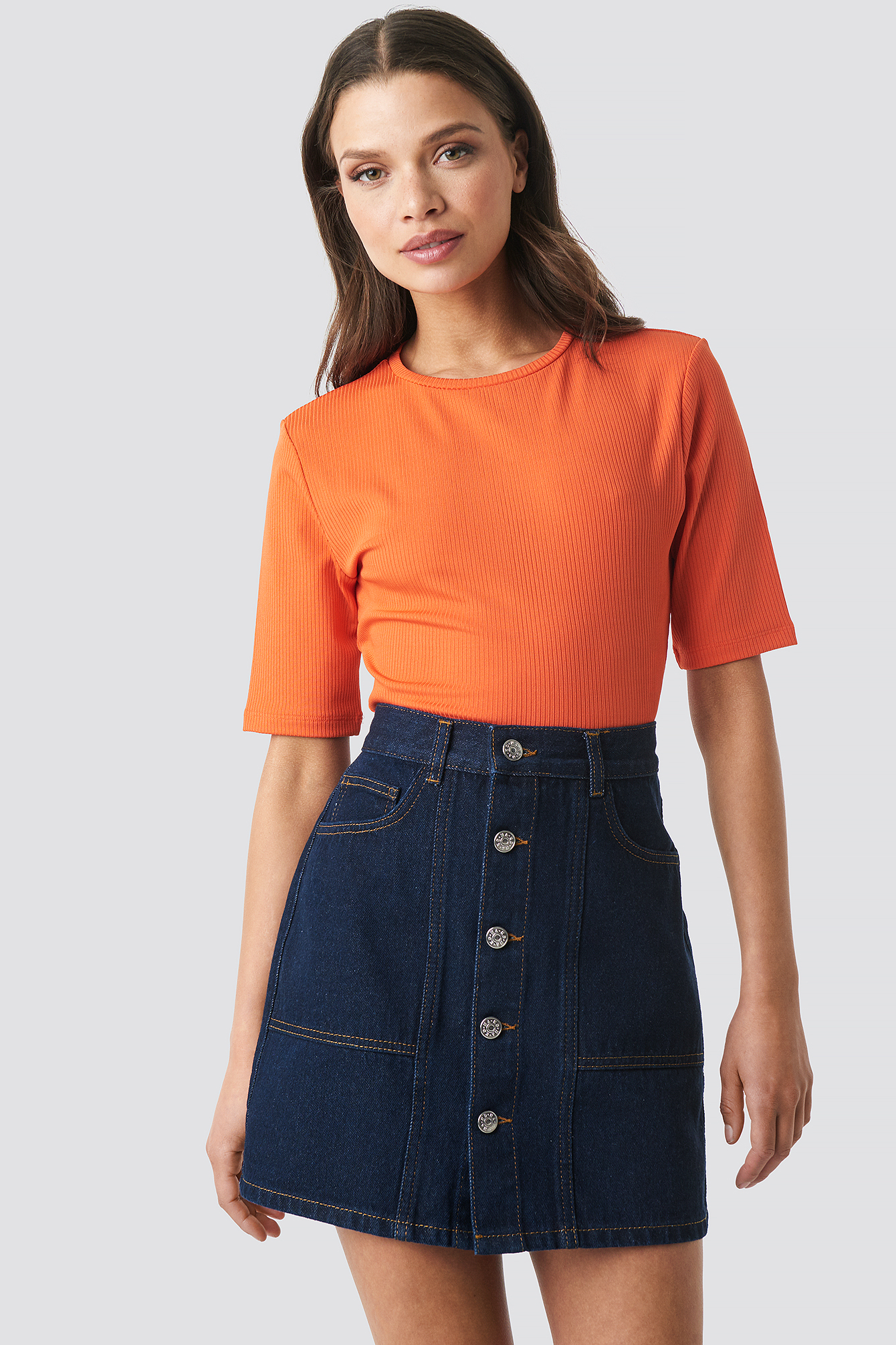 Contrast Stitch Button Up Mini Skirt Blue | NA-KD