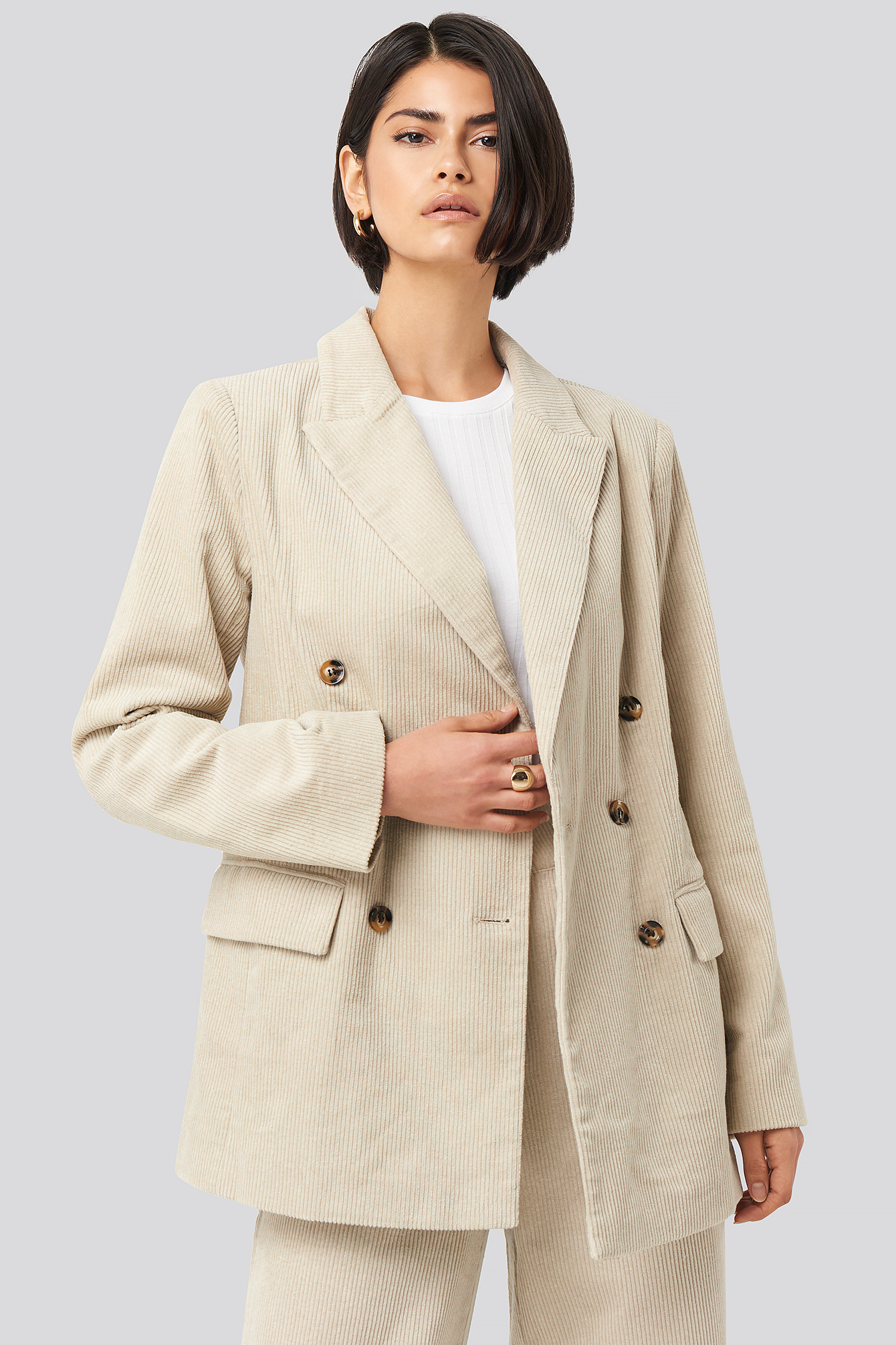 Corduroy Double Breasted Blazer Sand