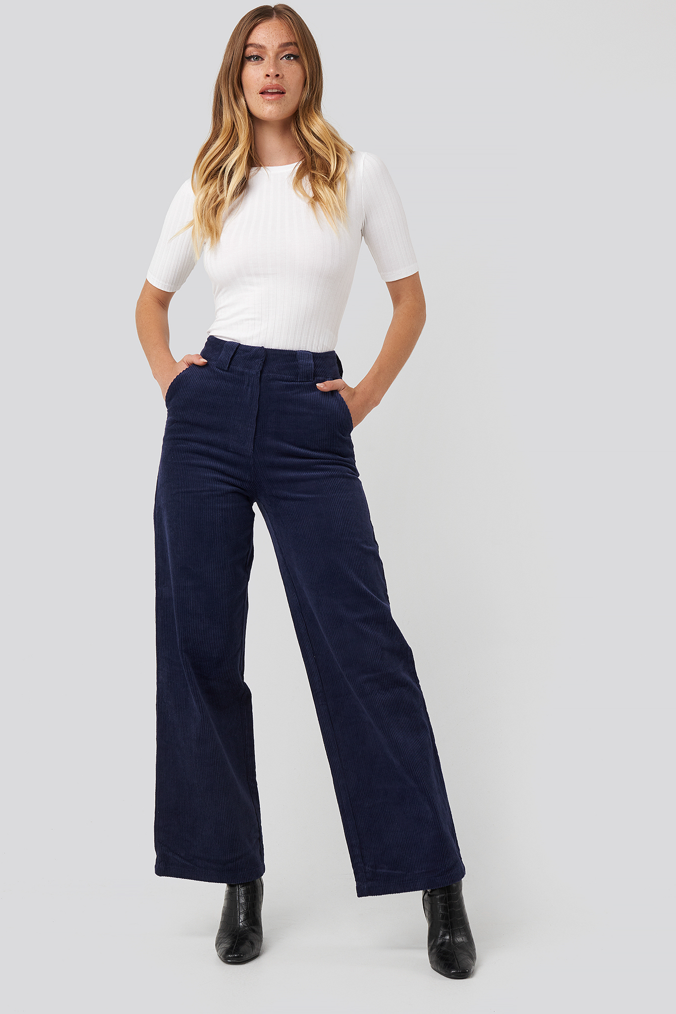 Corduroy Wide Leg Suit Pants Navy