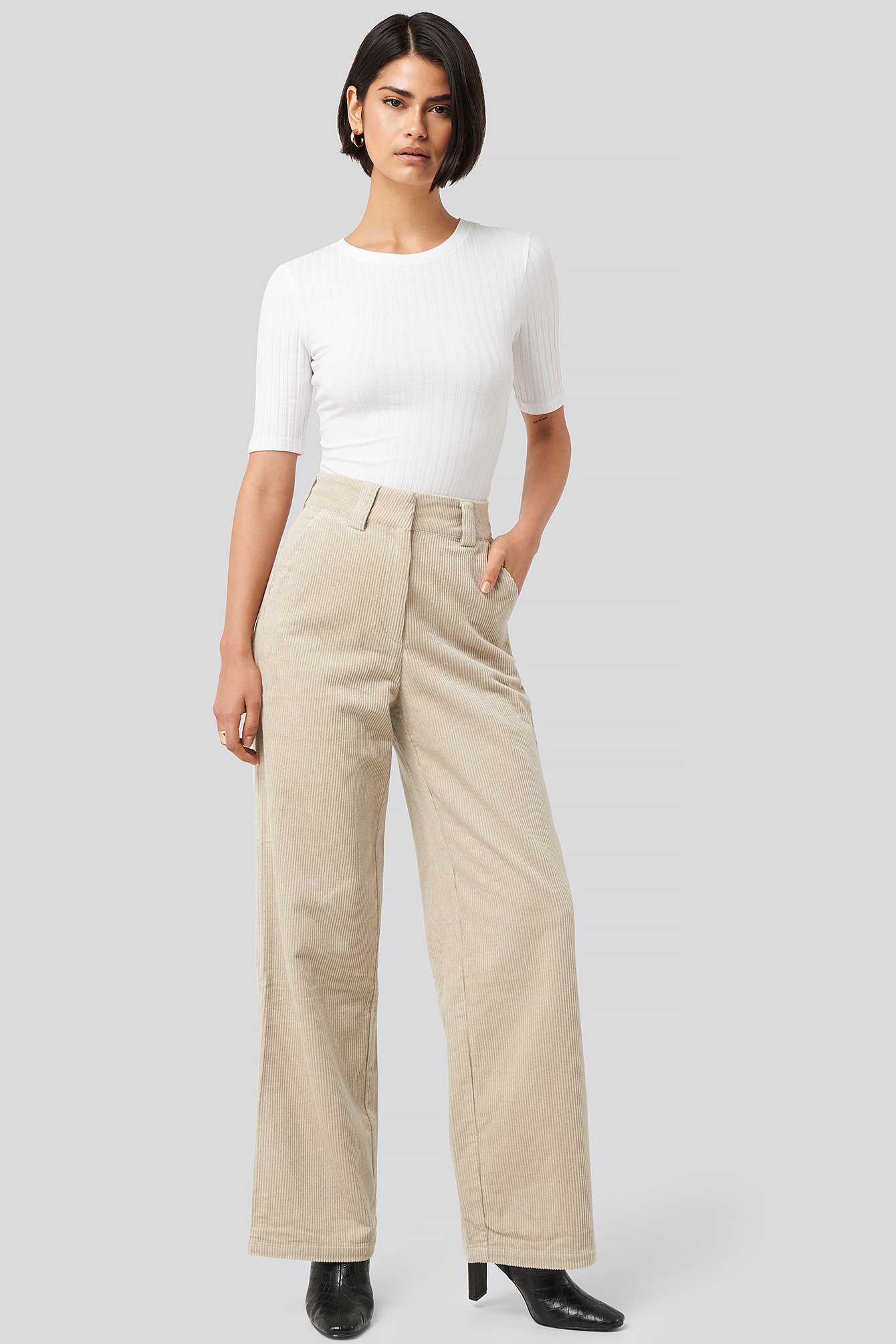 Corduroy Wide Leg Suit Pants Sand