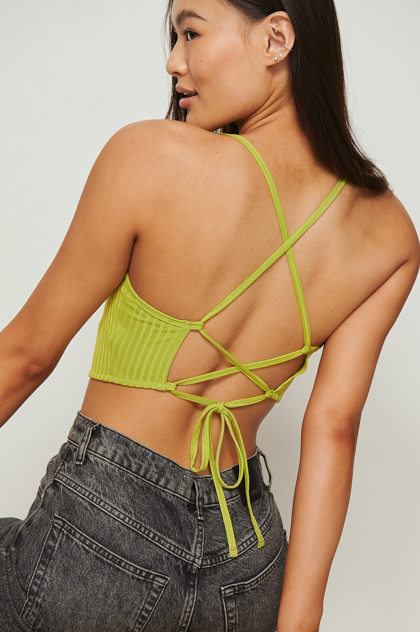 NA-KD Party Recycled Cross Back Rib Top - Green