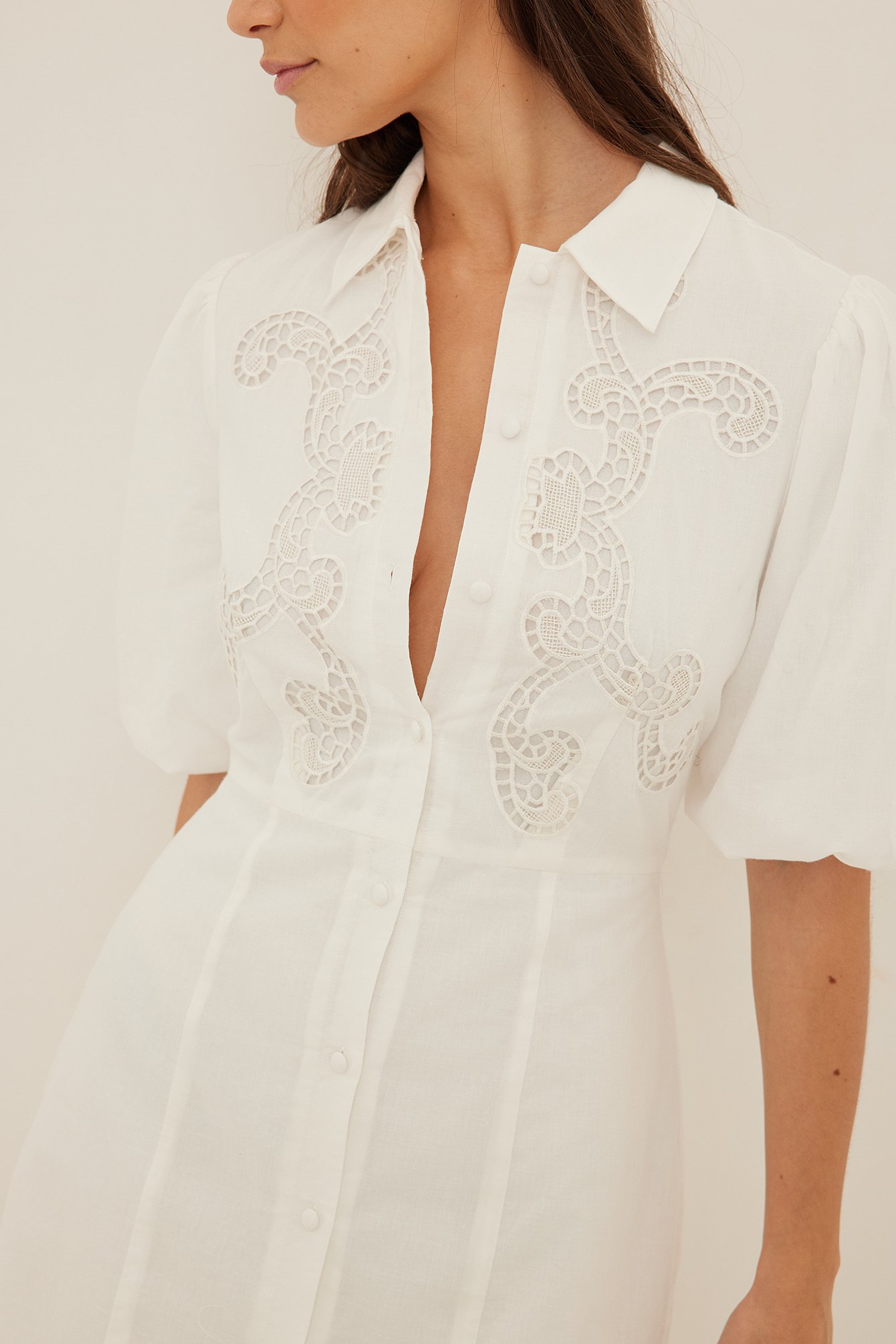 White Cotton Anglais Detail Mini Dress