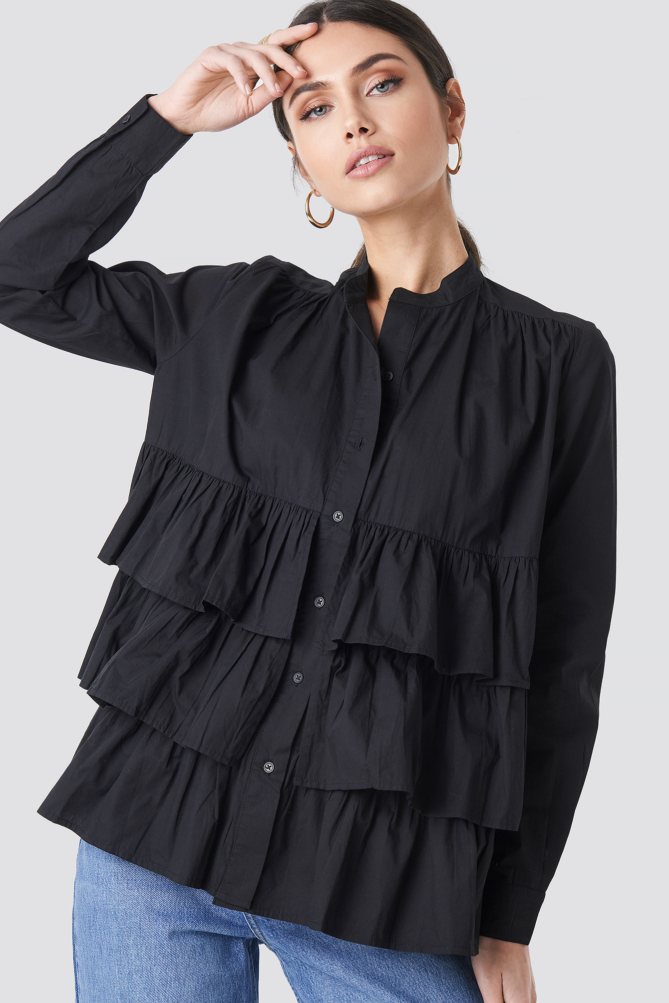 Cotton Flounce Blouse Black