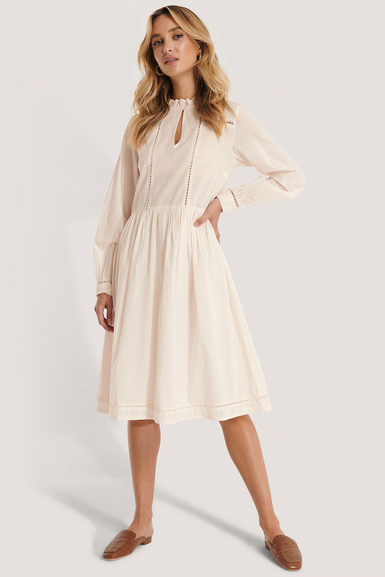 White NA-KD Boho Cotton Frill A-Line Dress