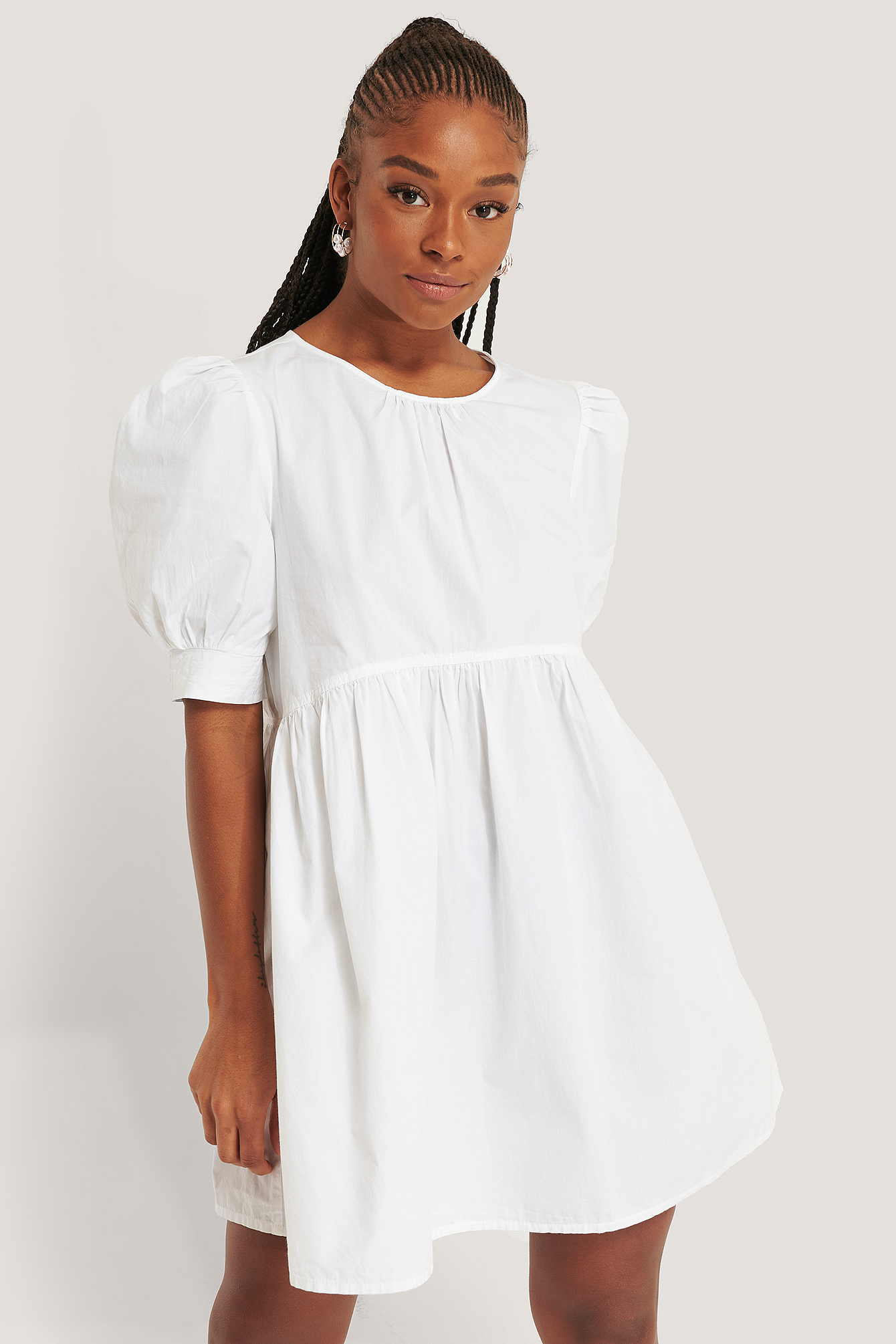 Cotton Short Sleeve Mini Dress White 