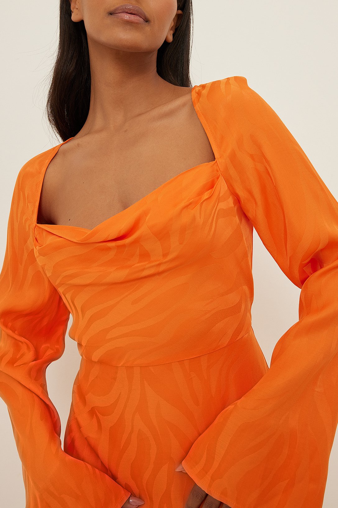 Orange Cowl Neck Jacquard Zebra Dress