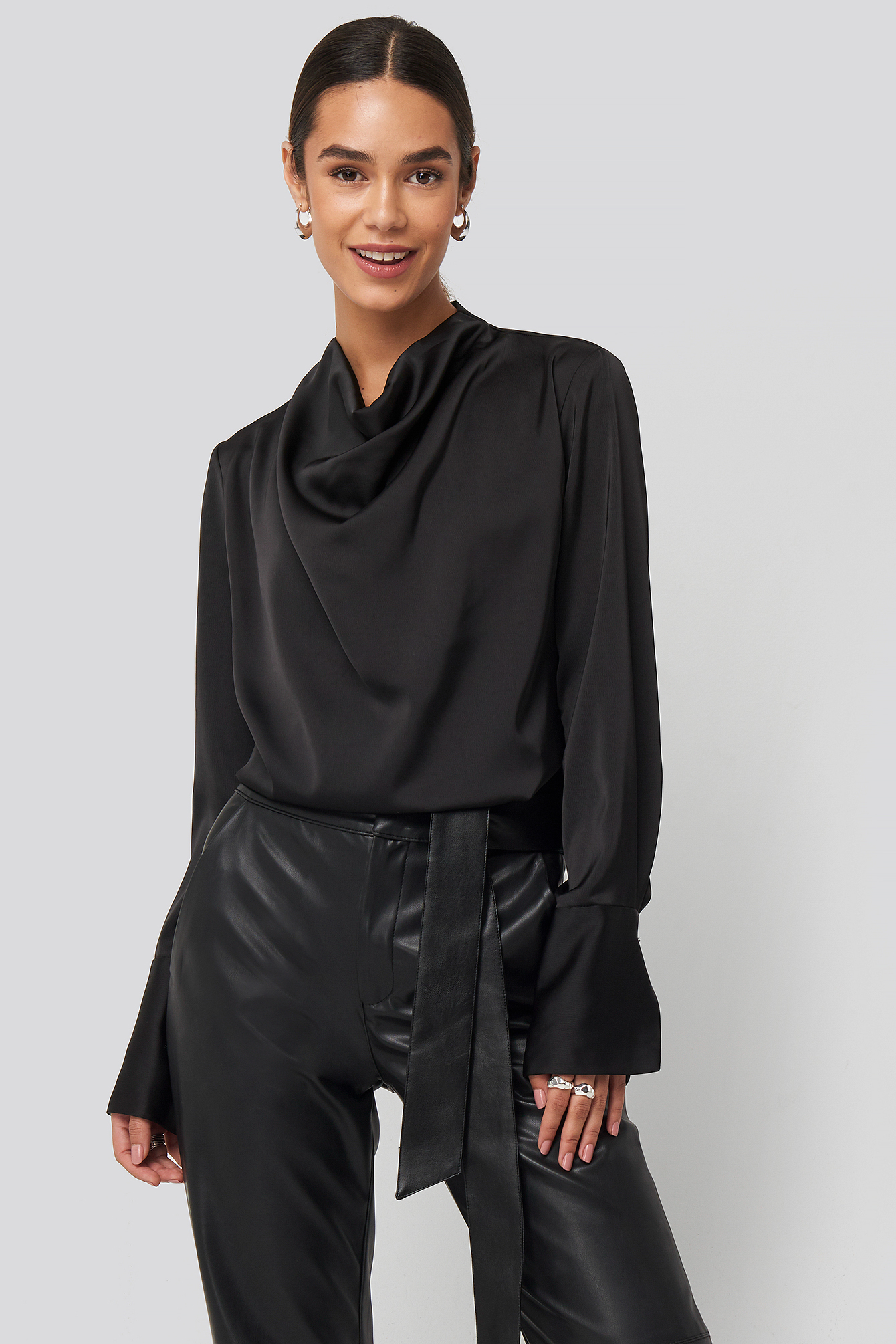 Cowl Neck Satin Blouse Black