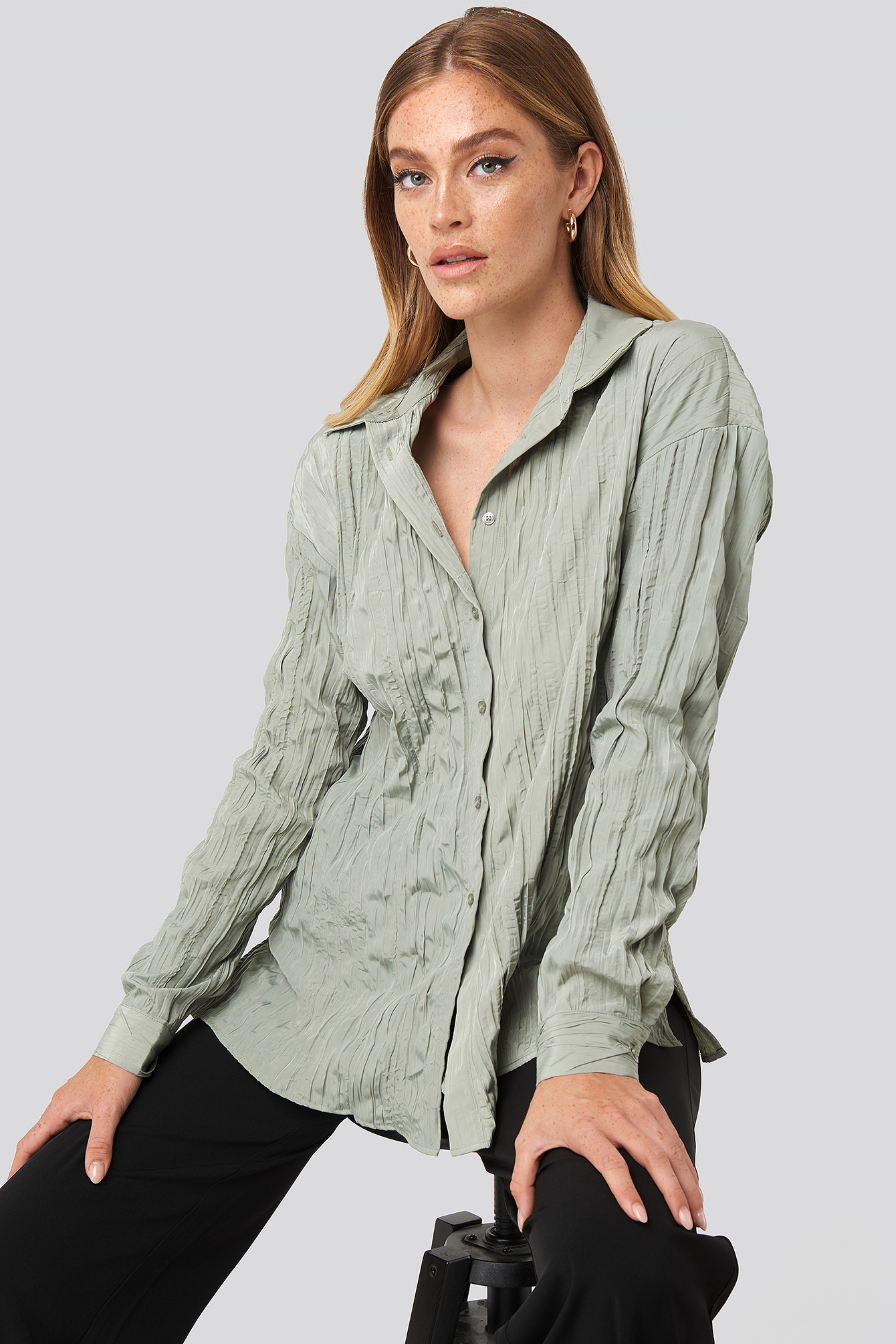 Creased Effect Blouse Dusty Green