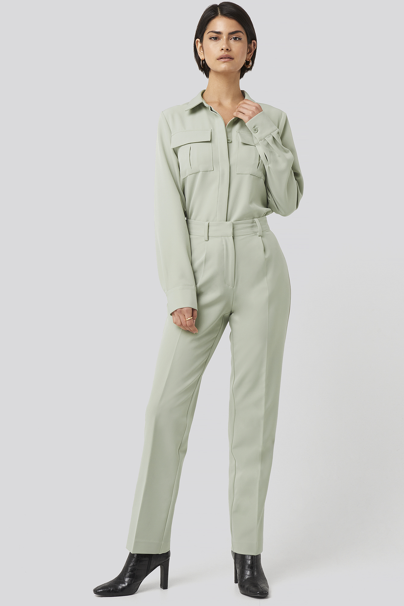 Creased Mid Rise Suit Pants Dusty Green