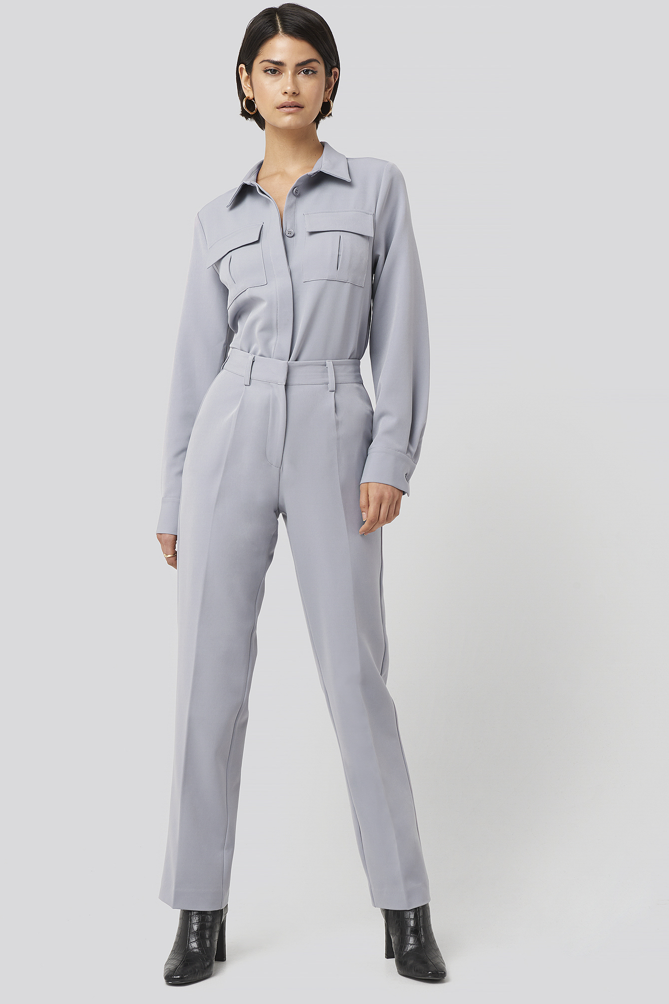 Creased Mid Rise Suit Pants Dusty Blue