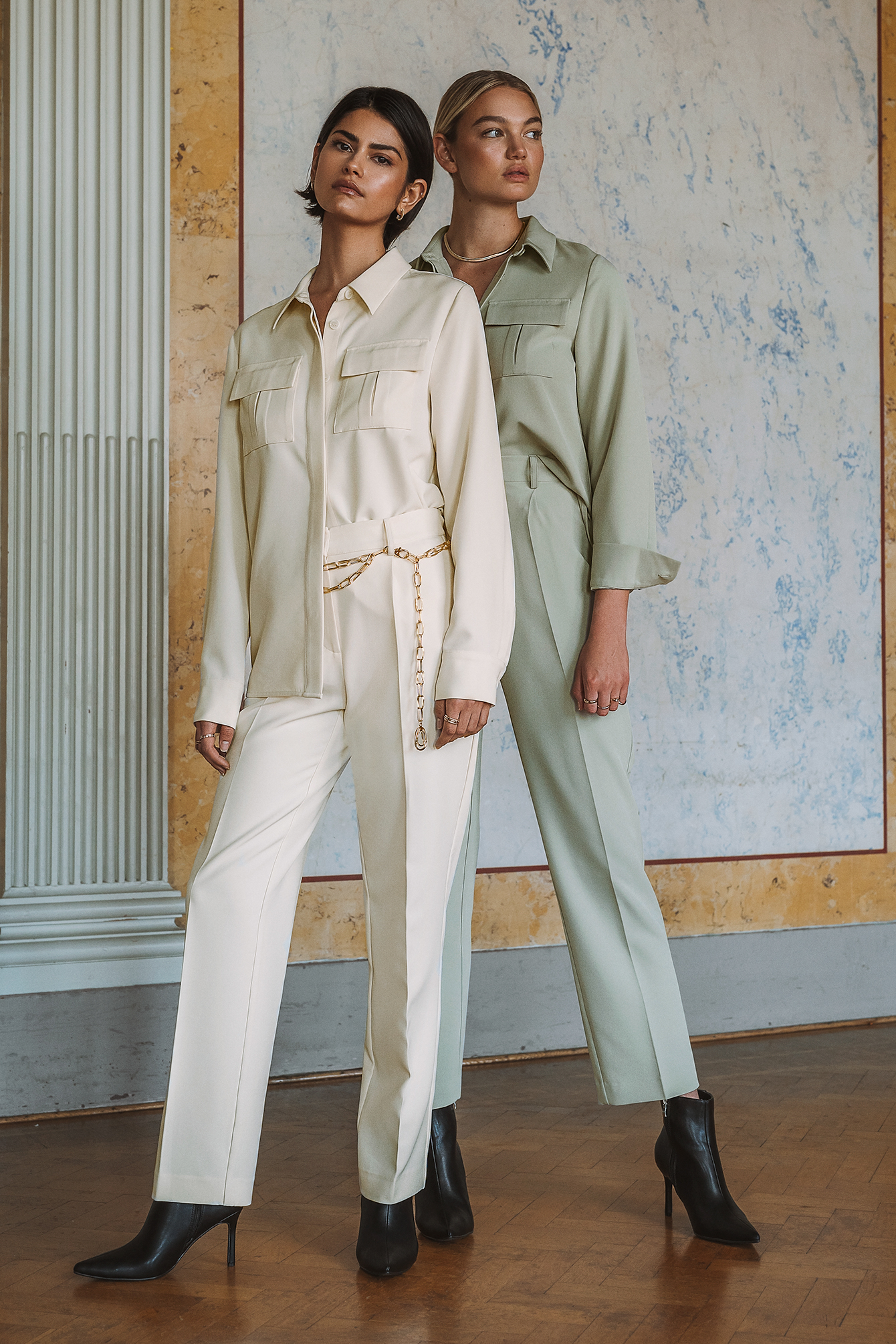 Creased Mid Rise Suit Pants Cream