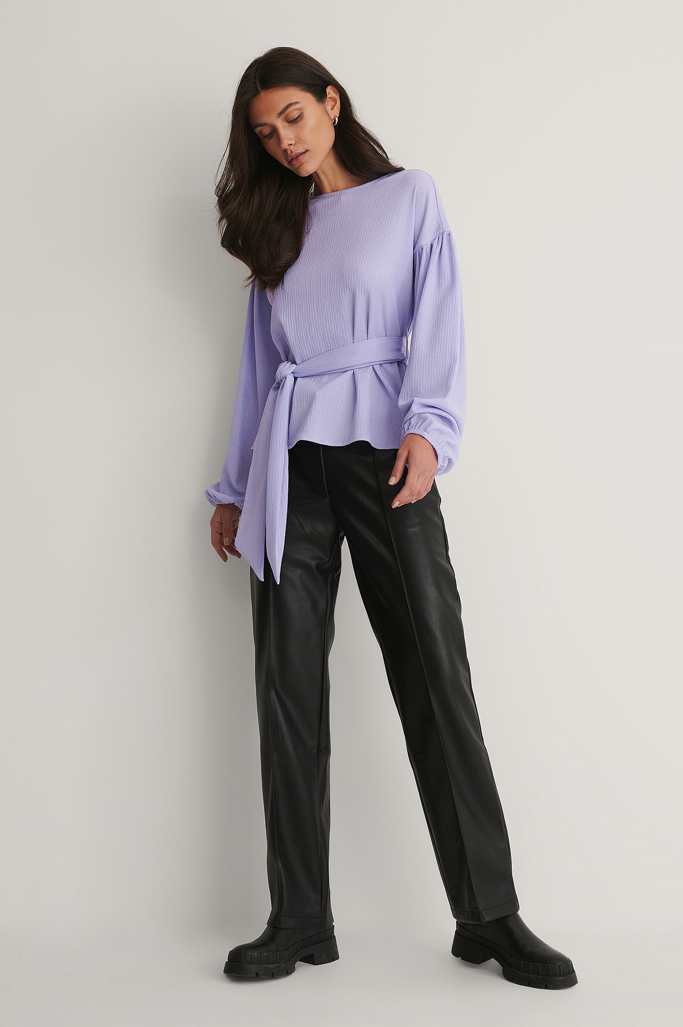 Lilac Crepe Belted Top