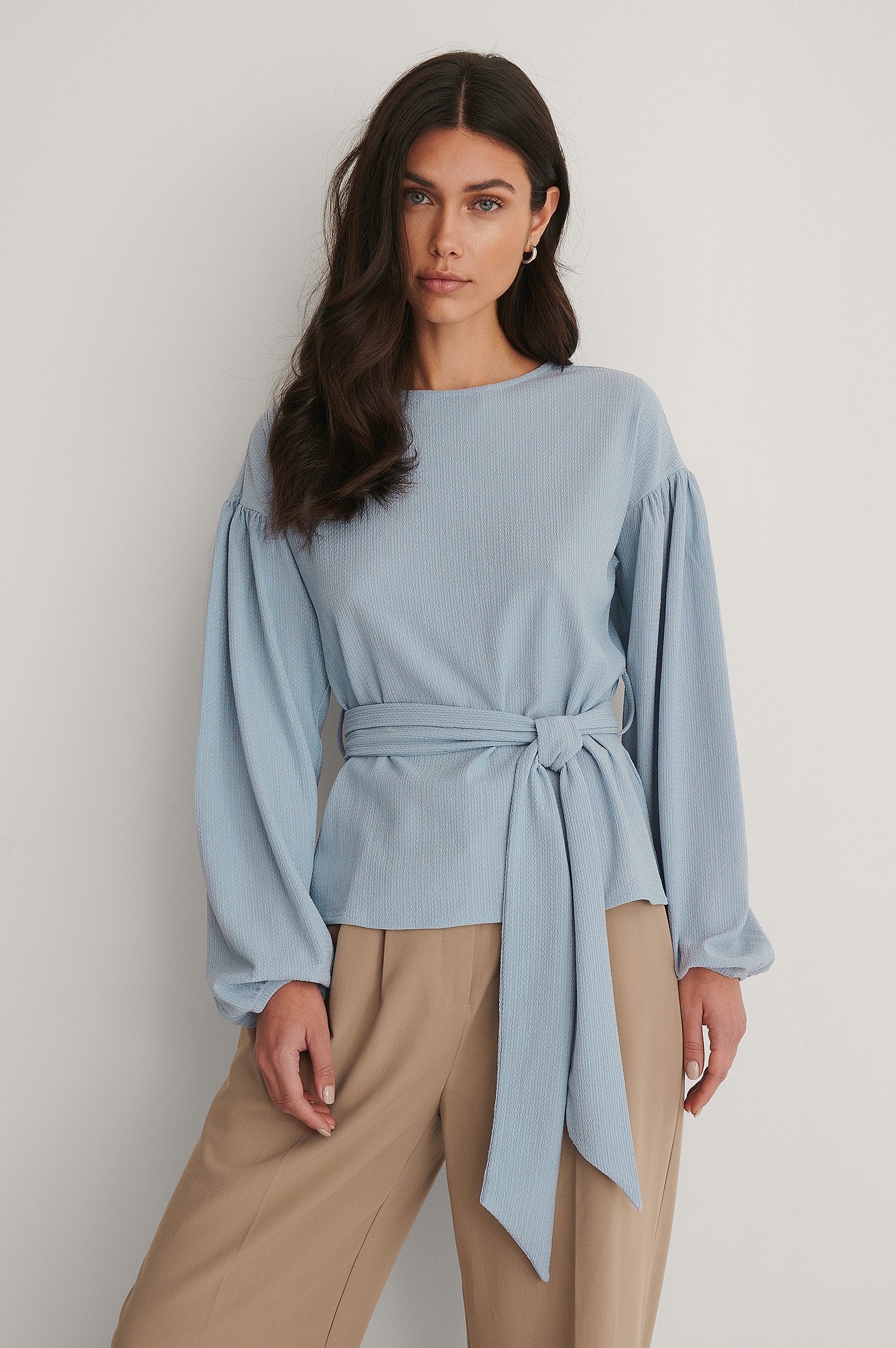 Dusty Blue Crepe Belted Top