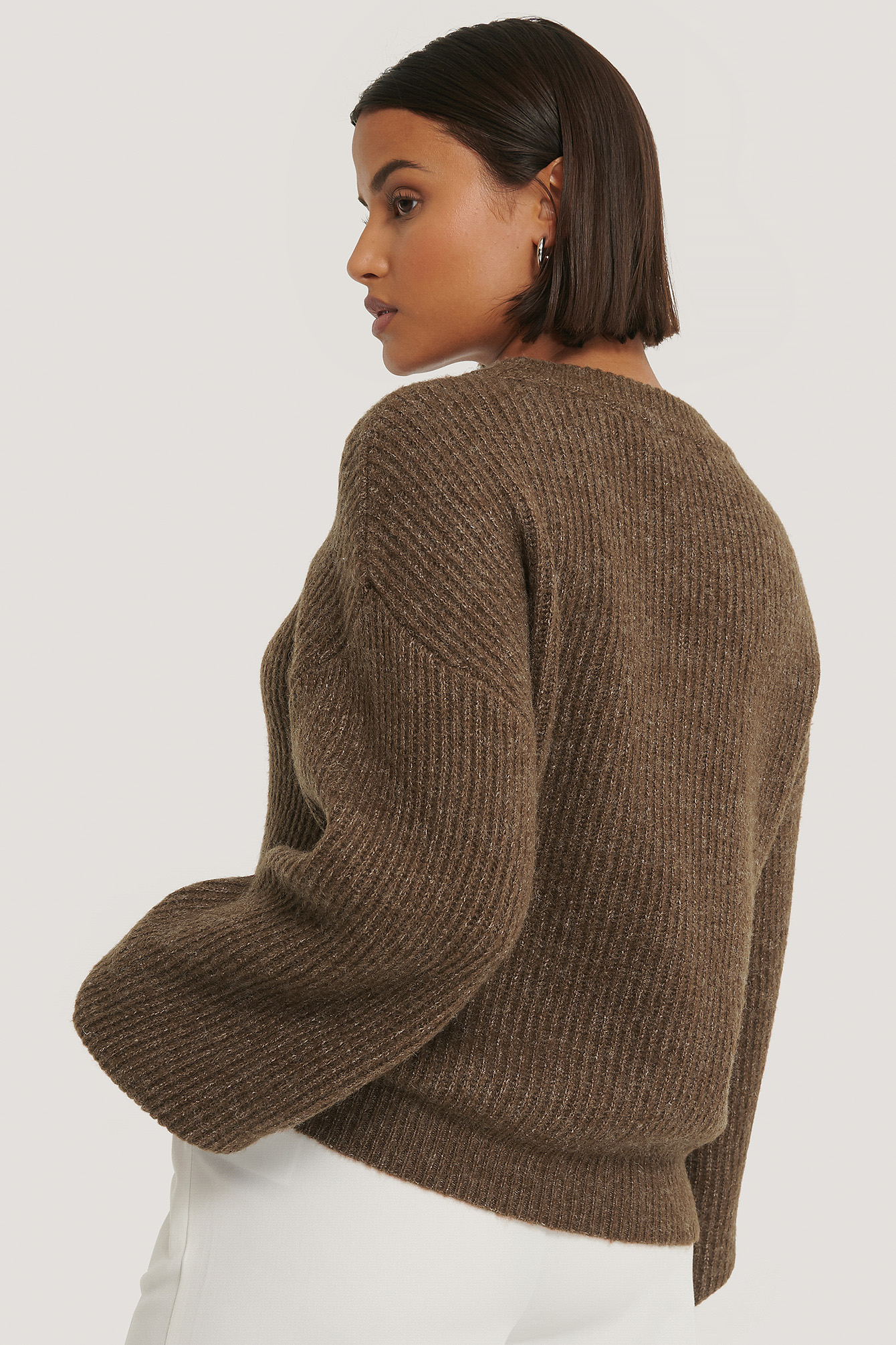 brown crew neck cardigan