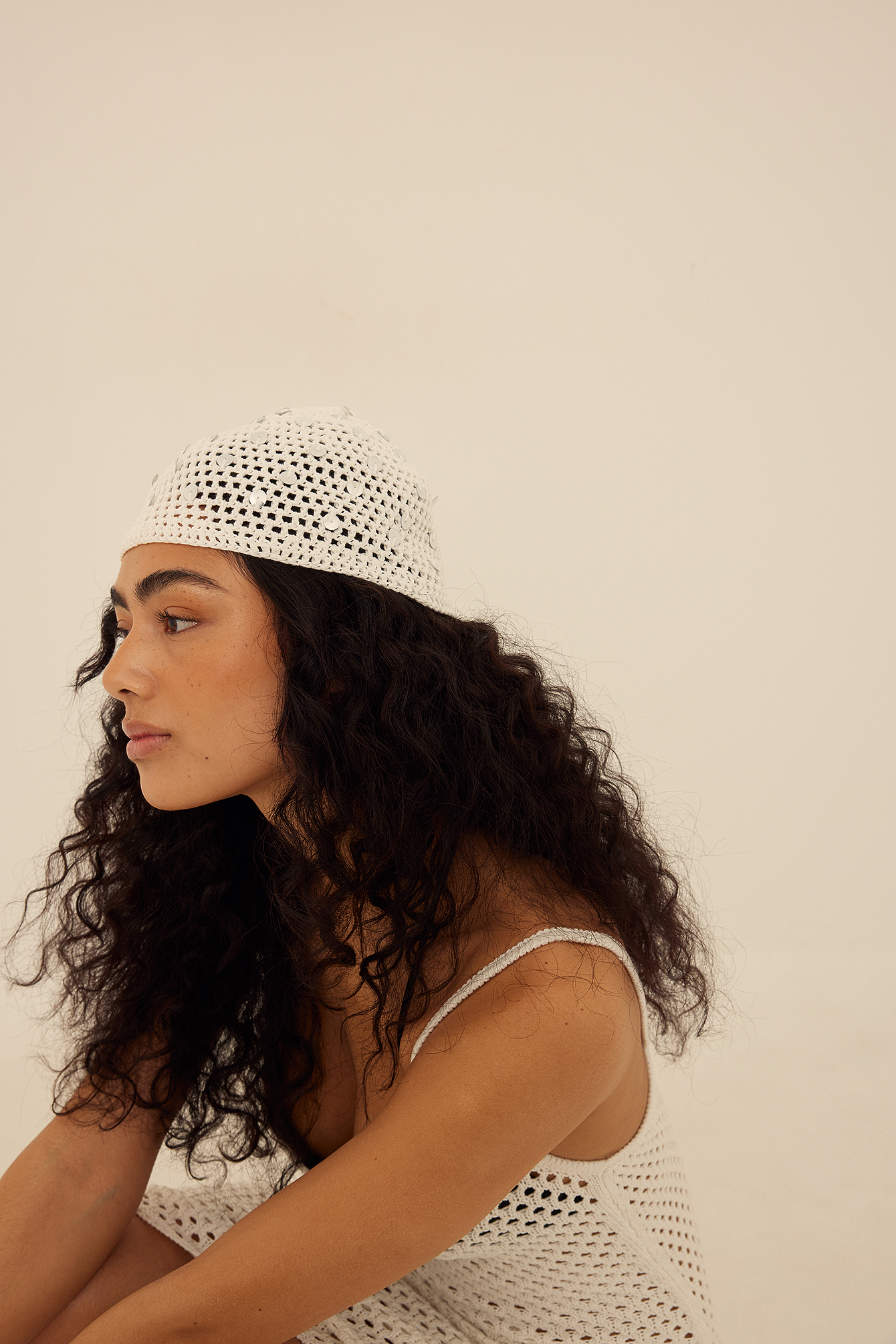 Ella Karberg x NA-KD Crochet Cap - White