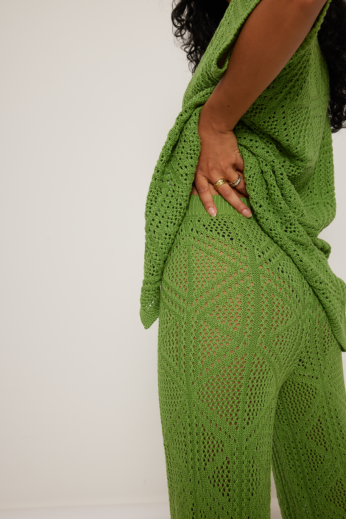Crochet Knit Trousers Green