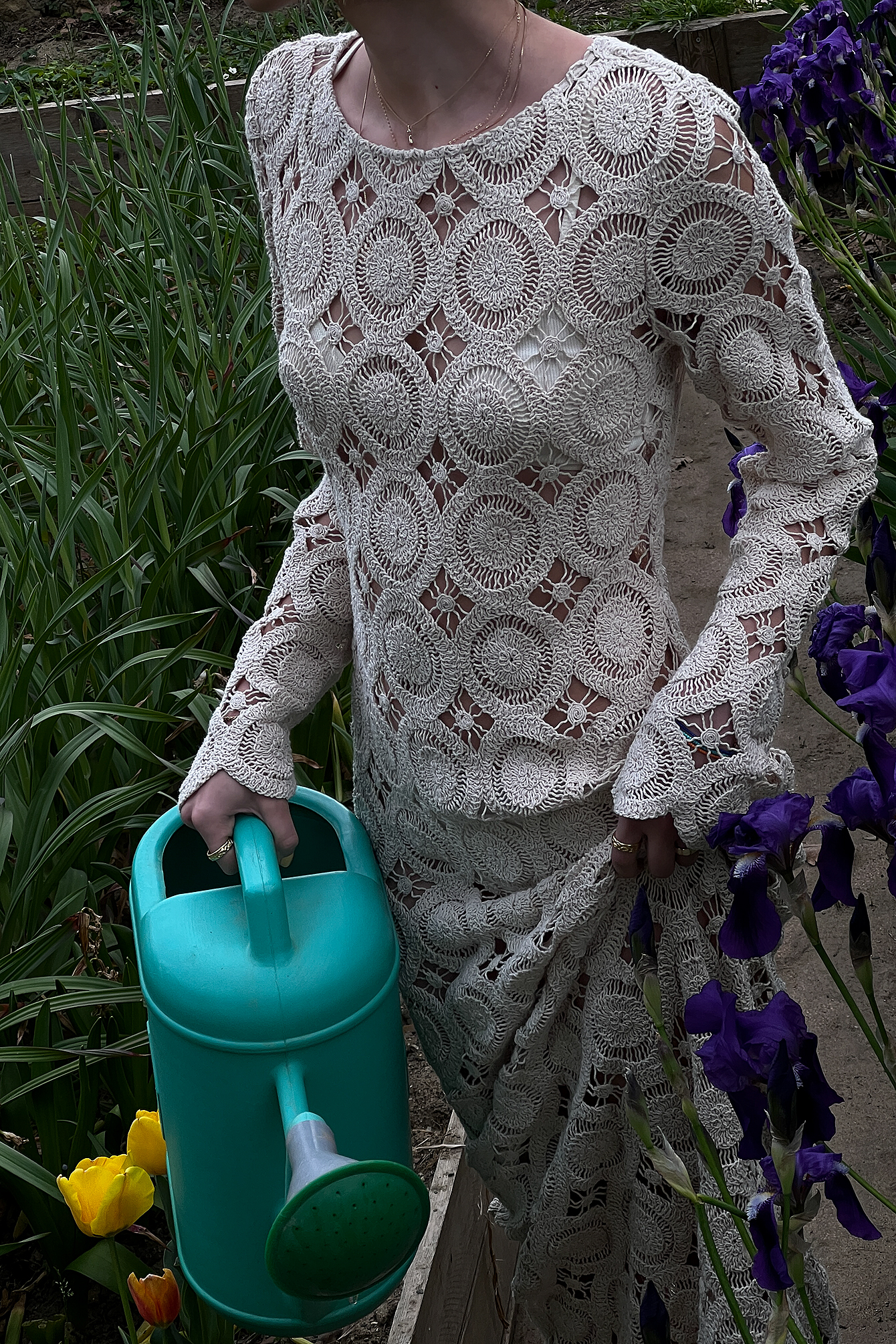 Crochet Knitted Maxi Dress Beige