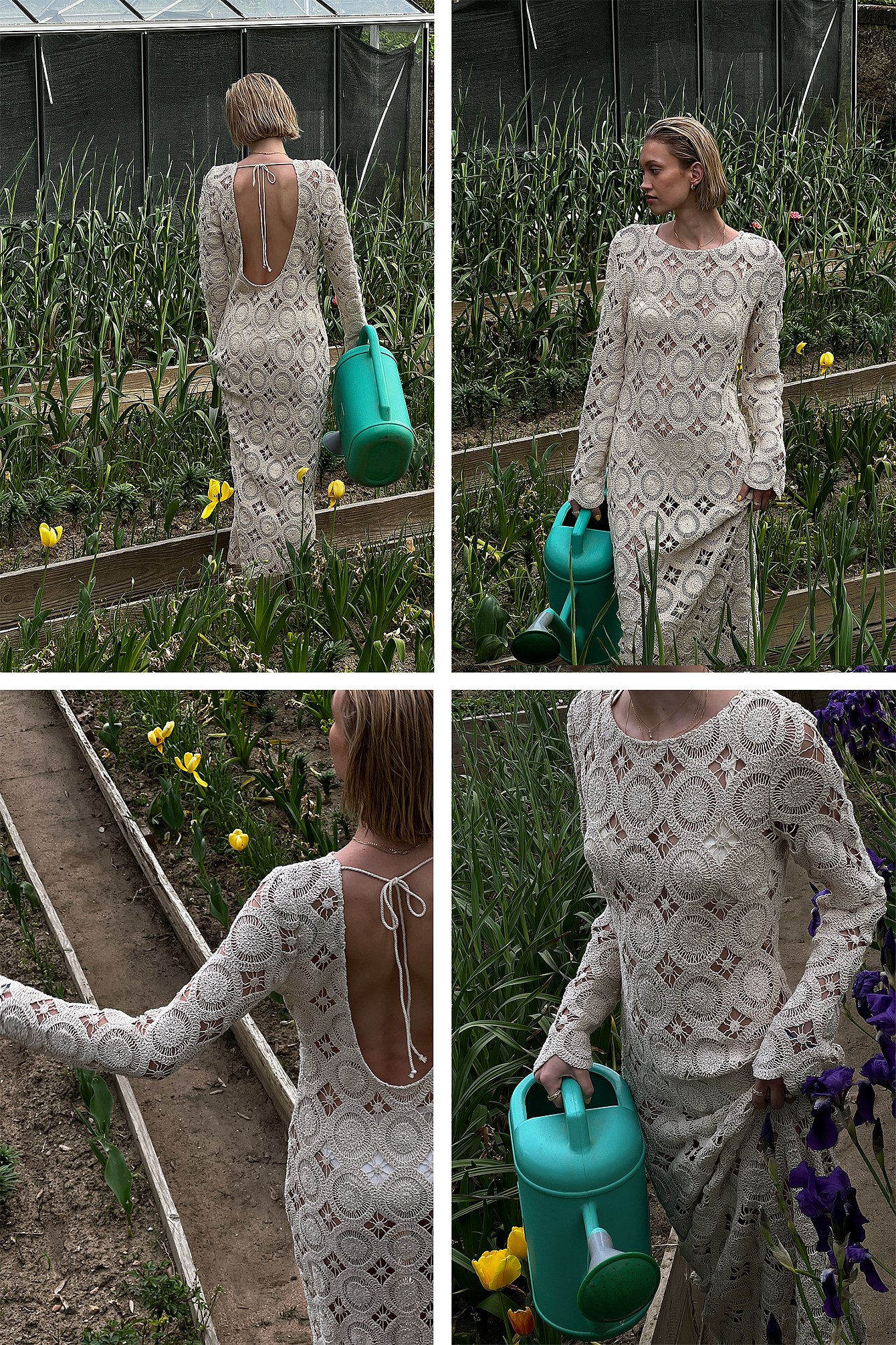 Light Beige Crochet Knitted Maxi Dress