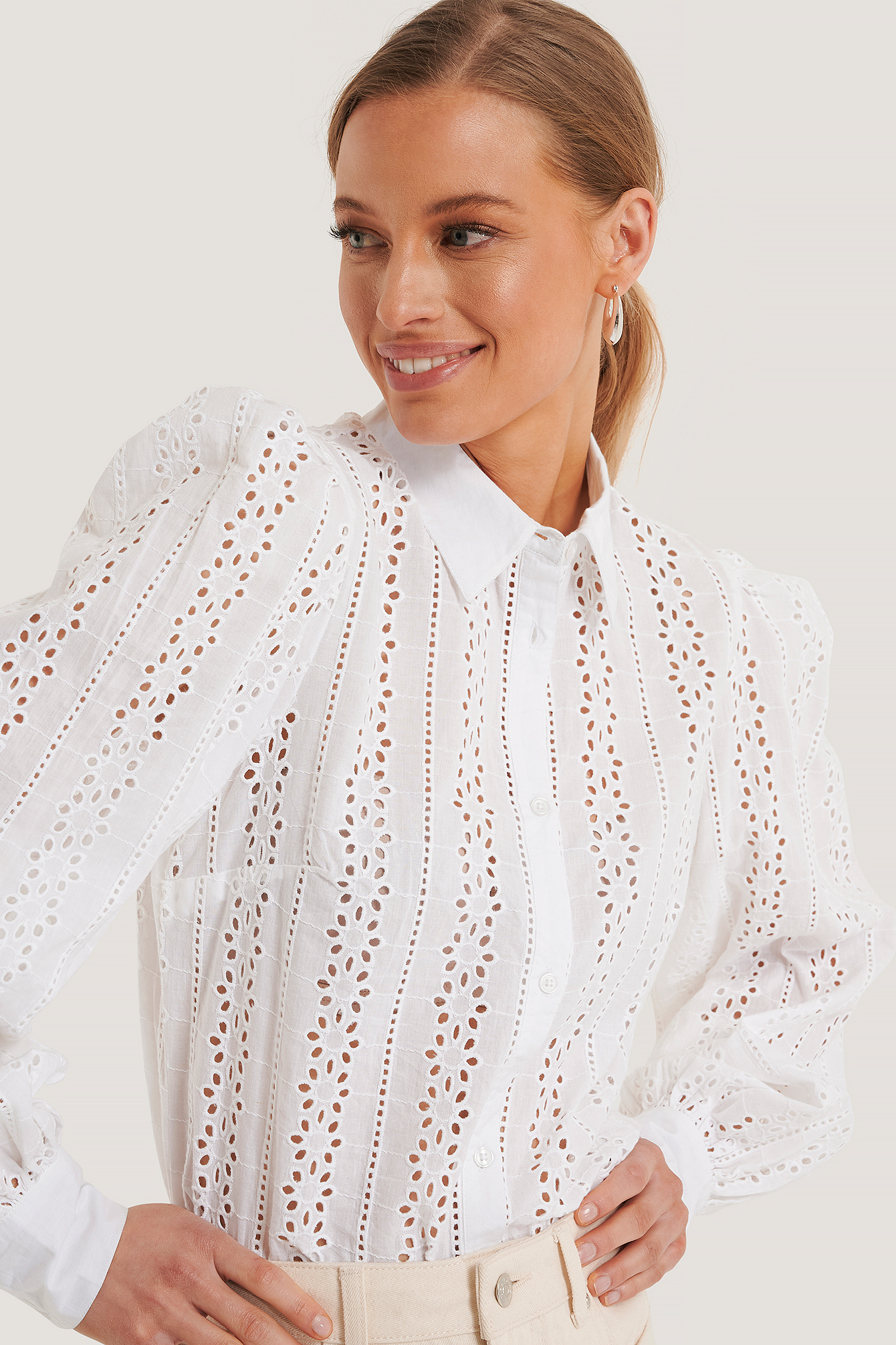 Crochet Long Sleeve Shirt White
