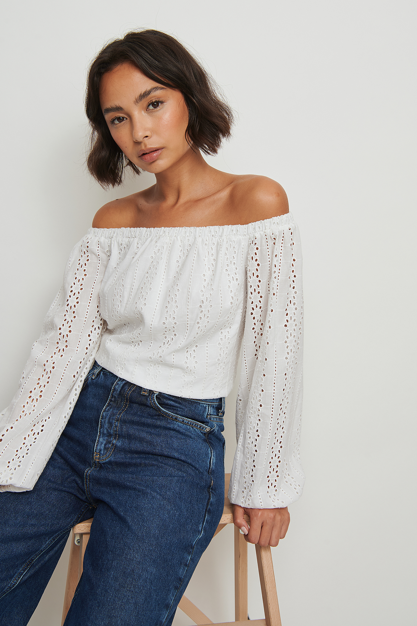 Crochet Off Shoulder Top Bianco NAKD