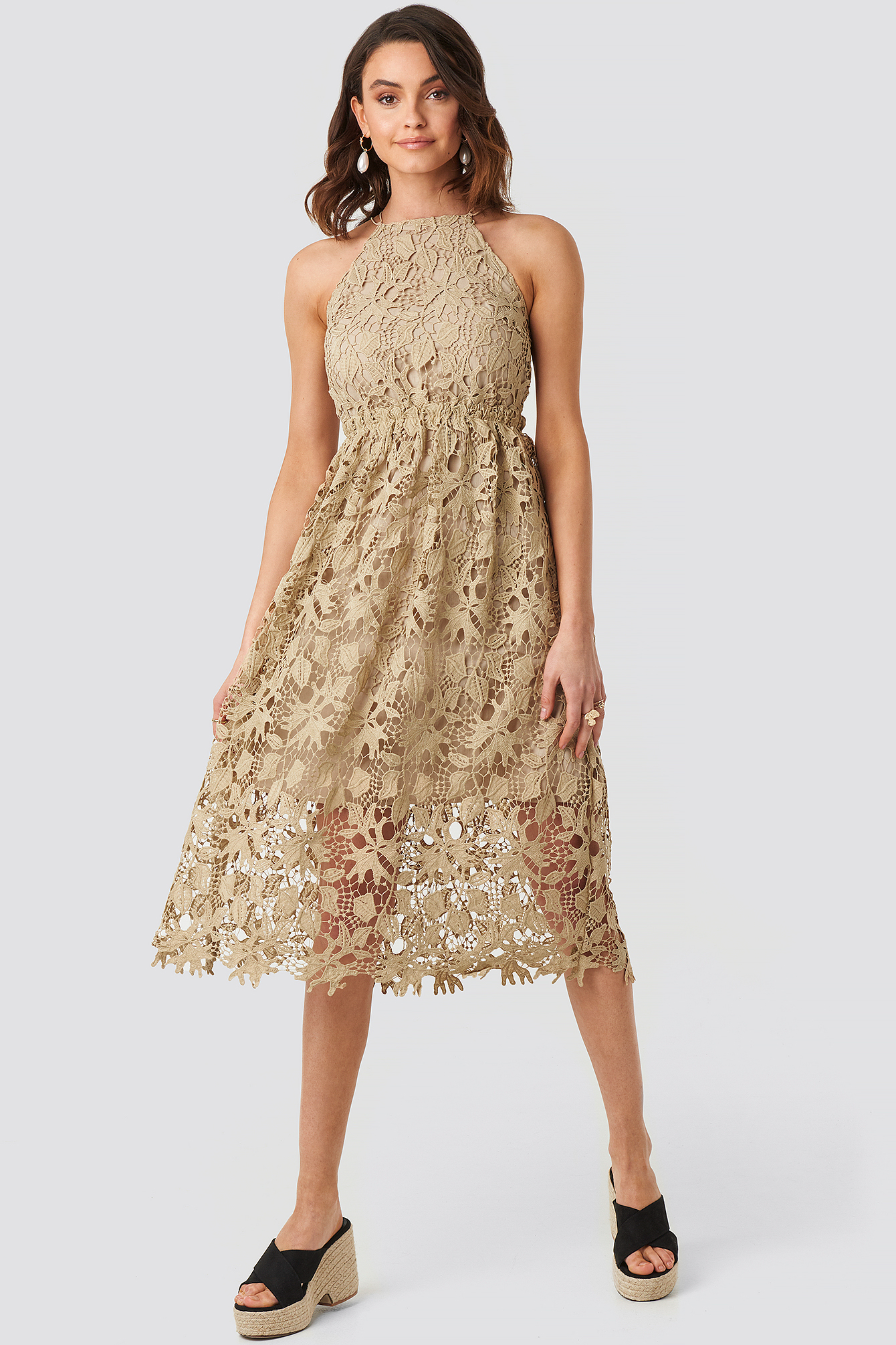 Crochet Strap Back Dress Beige