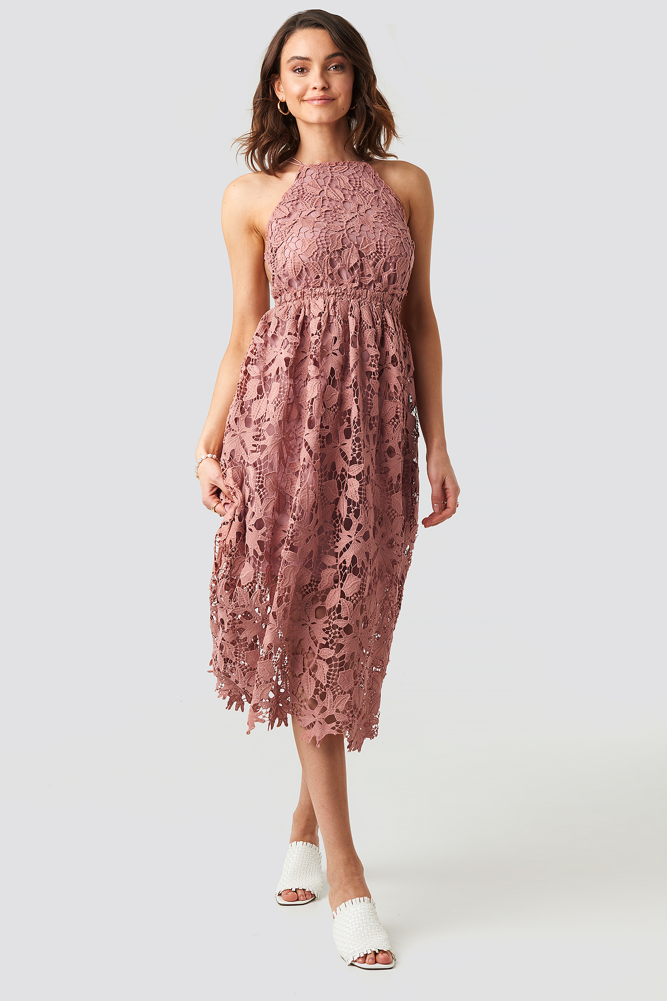 Crochet Strap Back Dress Dusty Dark Pink