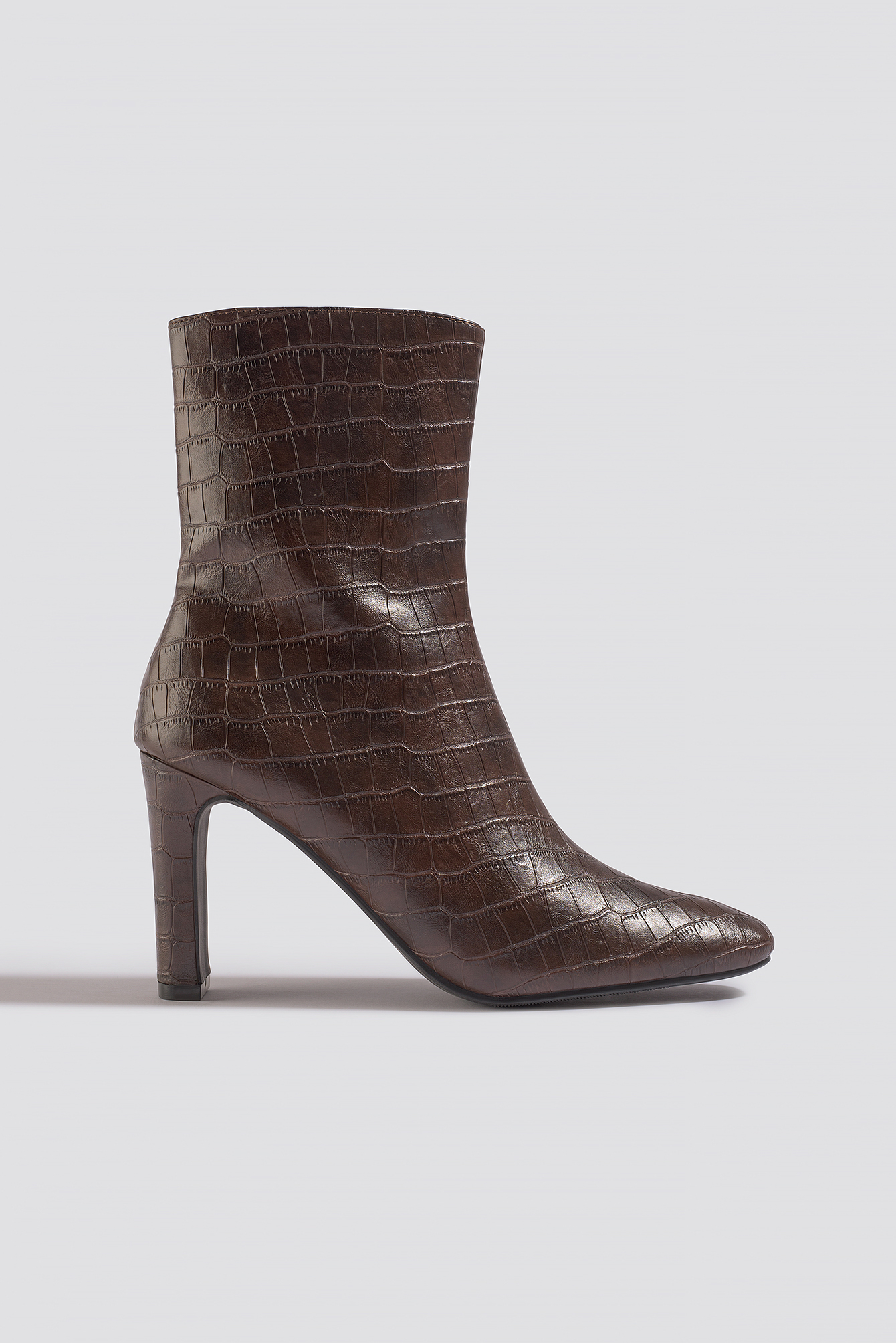 Croco Slim Heel Boots Brown