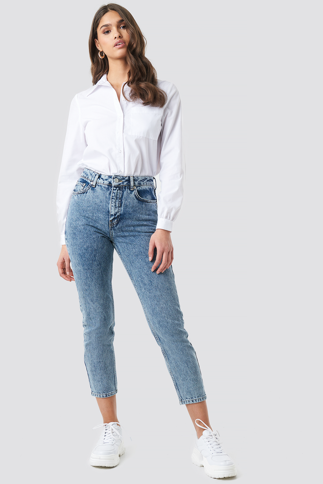Cropped 5 Pocket Jeans Blue Stone Wash