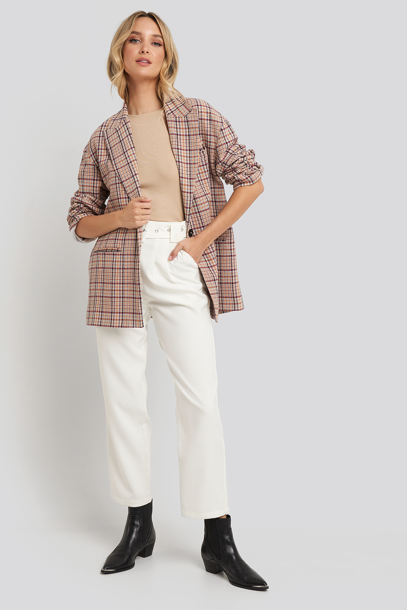 Cropped Belted Pants White