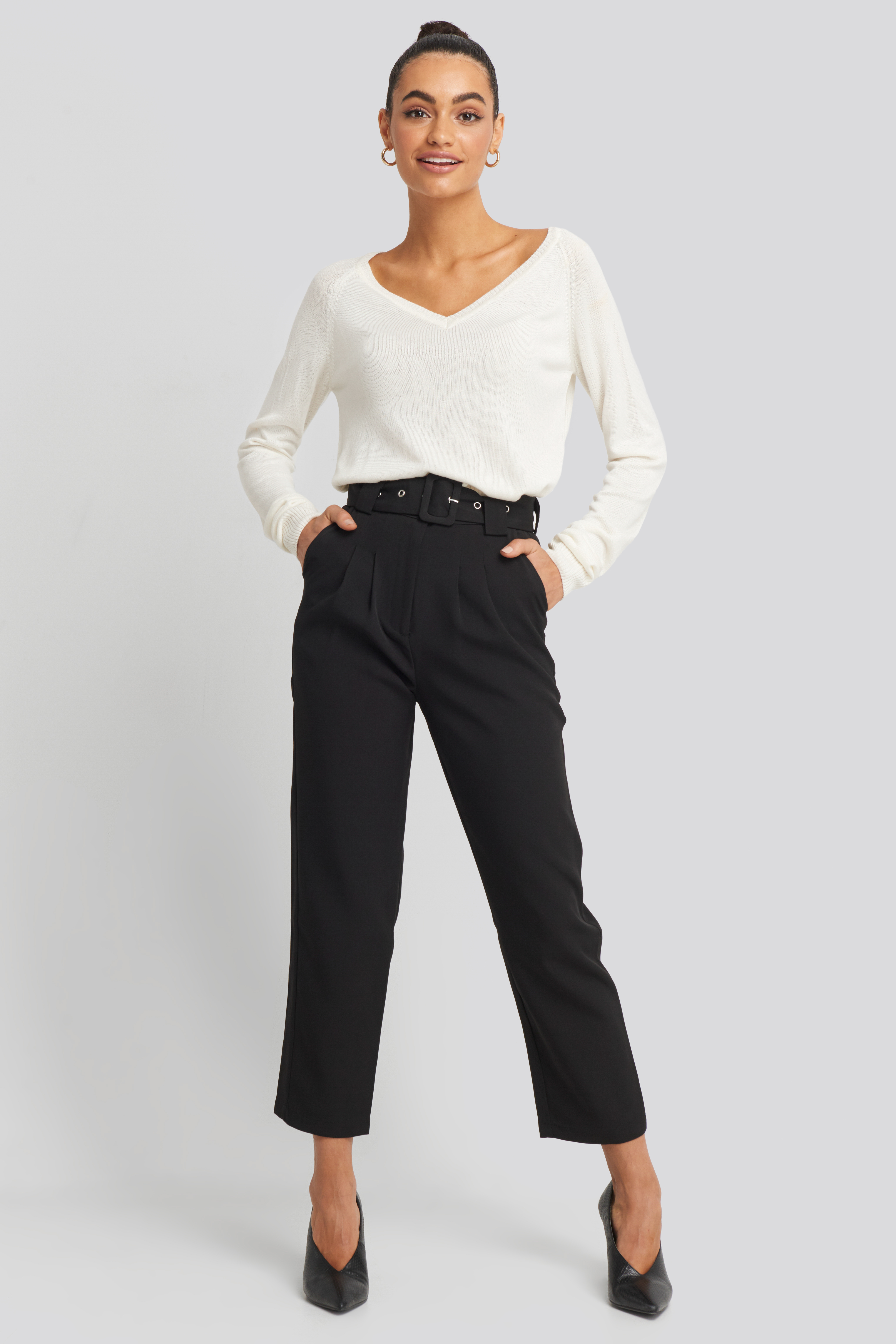 Cropped Belted Pants Black