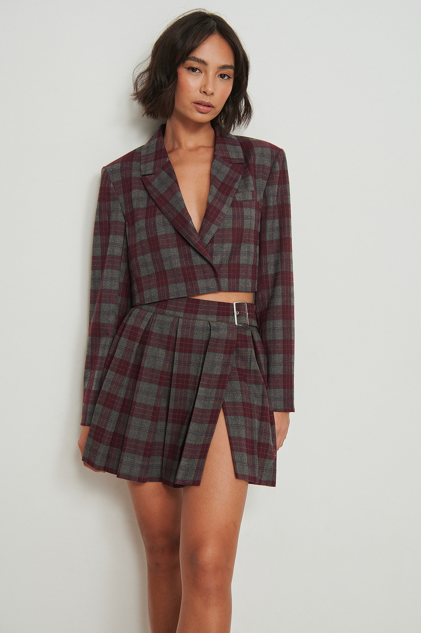 cropped checked blazer