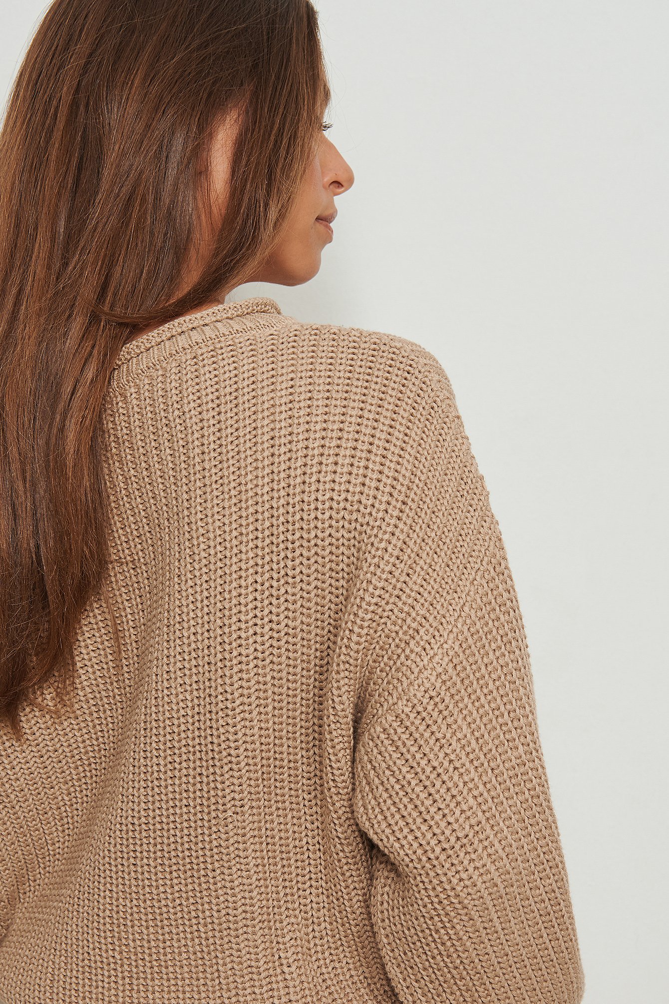 Beige Cropped Boat Neck Knitted Sweater