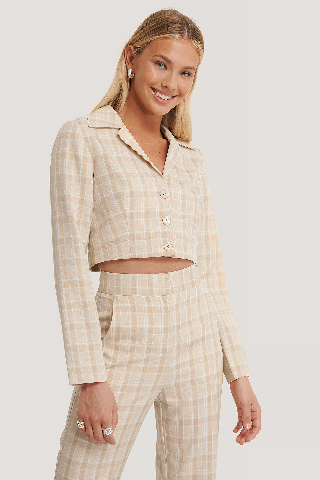 cropped checked jacket