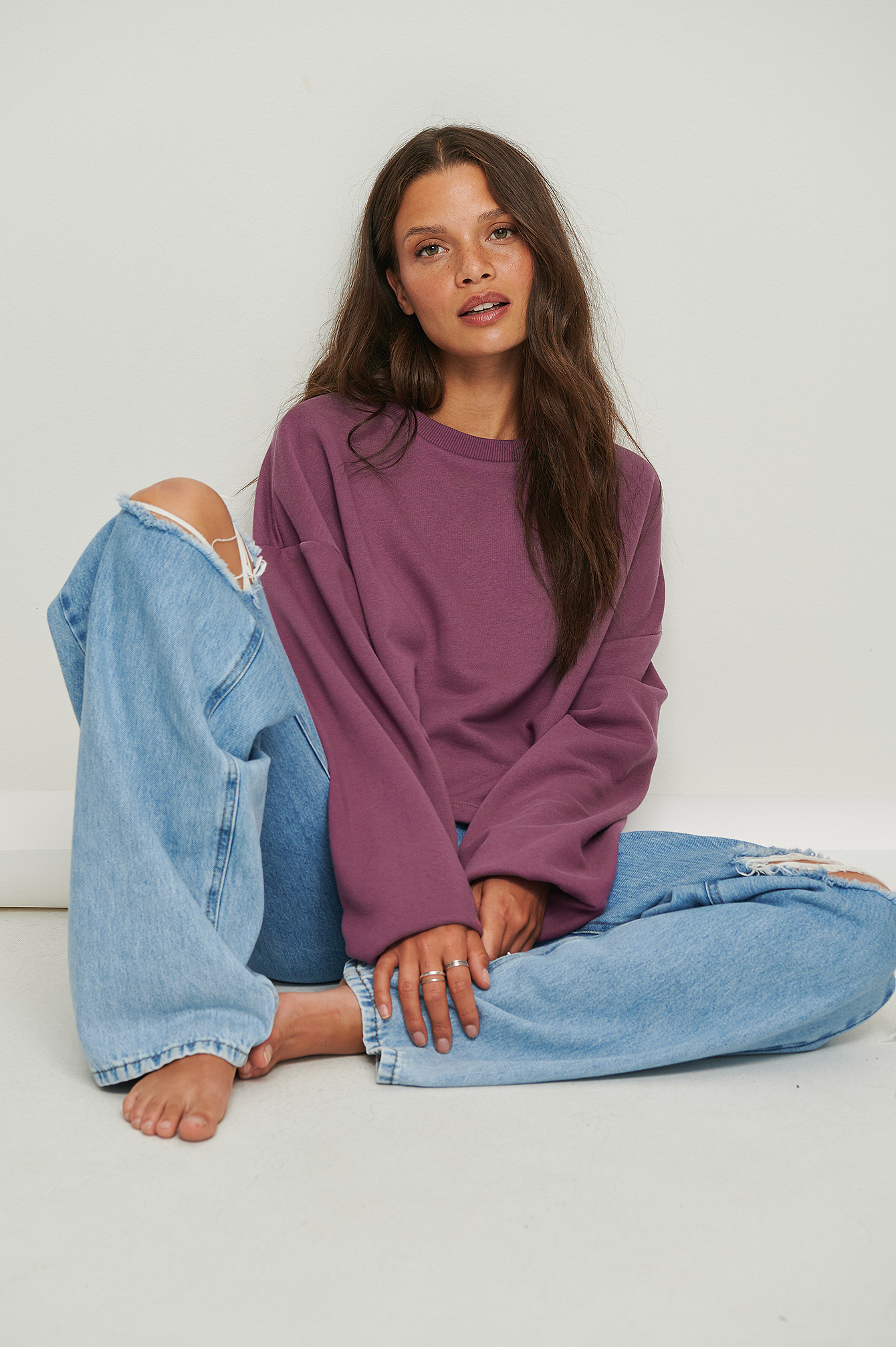 NA-KD Cropped Chunky Sweater - Purple