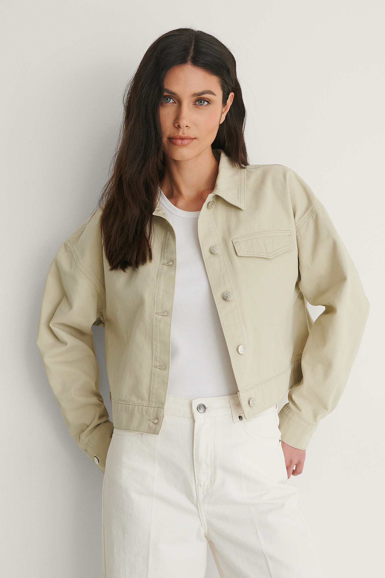 Cropped Denim Jacket Green | na-kd.com