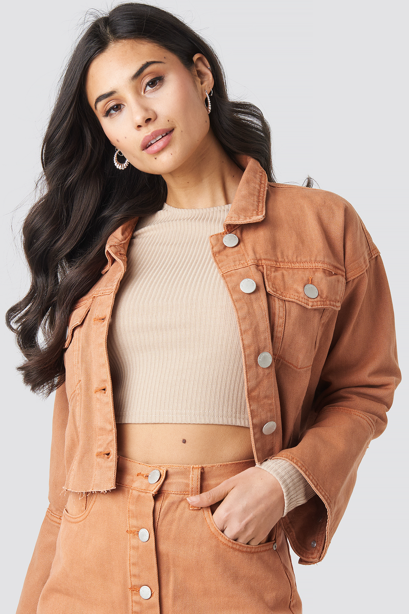 Cropped Denim Jacket Orange Rust
