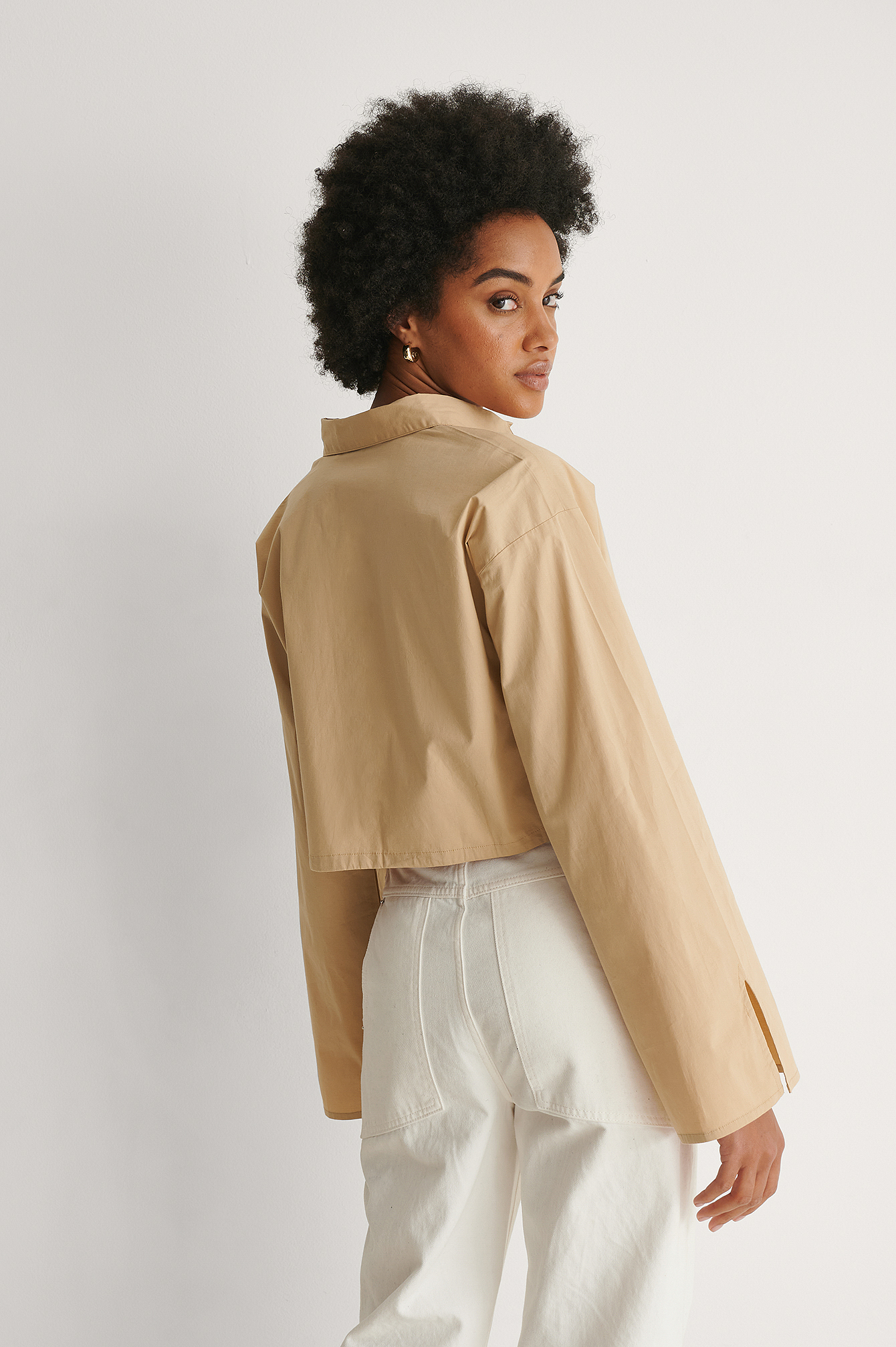 Cropped Drawstring Shirt Beige | na-kd.com