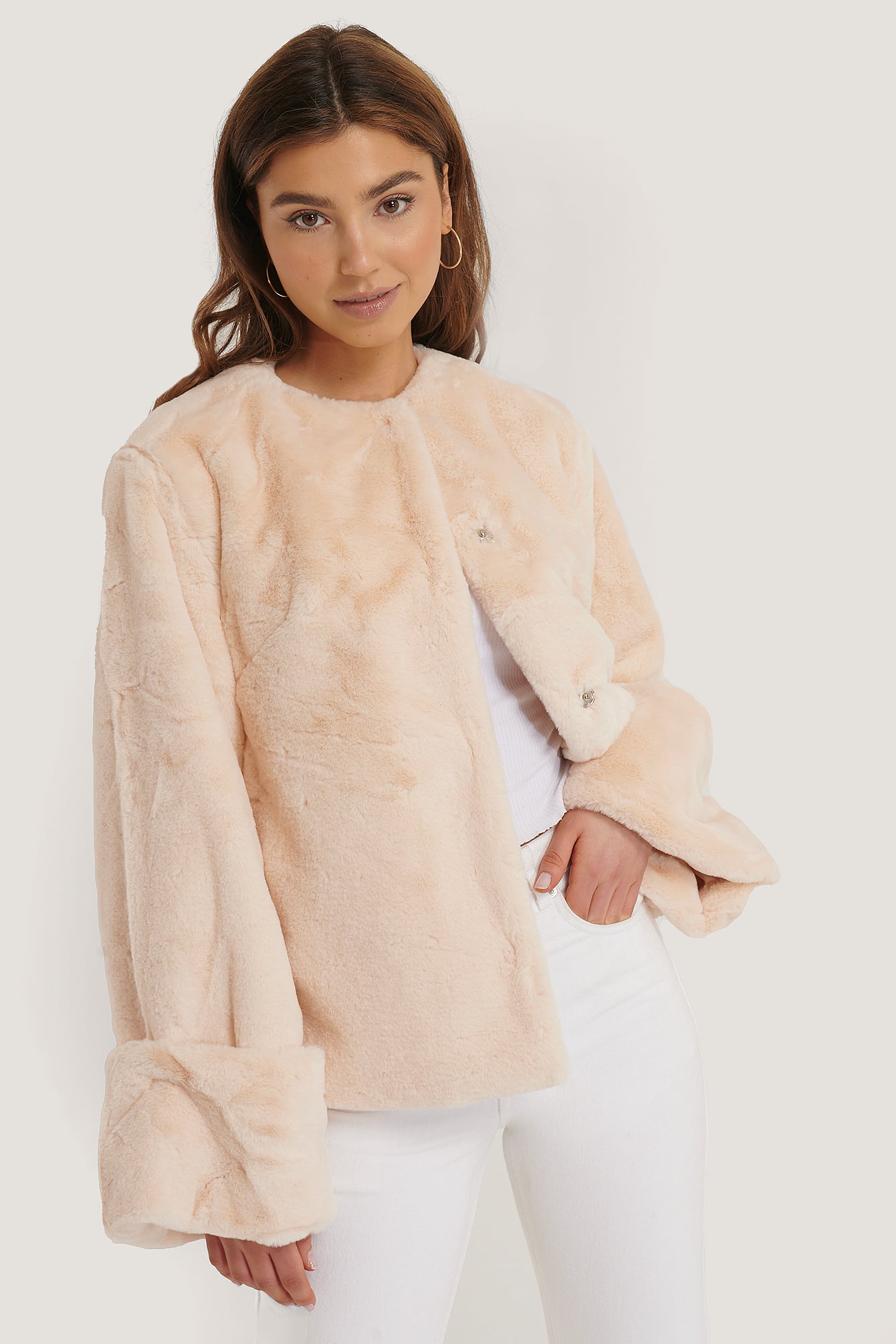 Cropped Faux Fur Jacket Pink | NA-KD