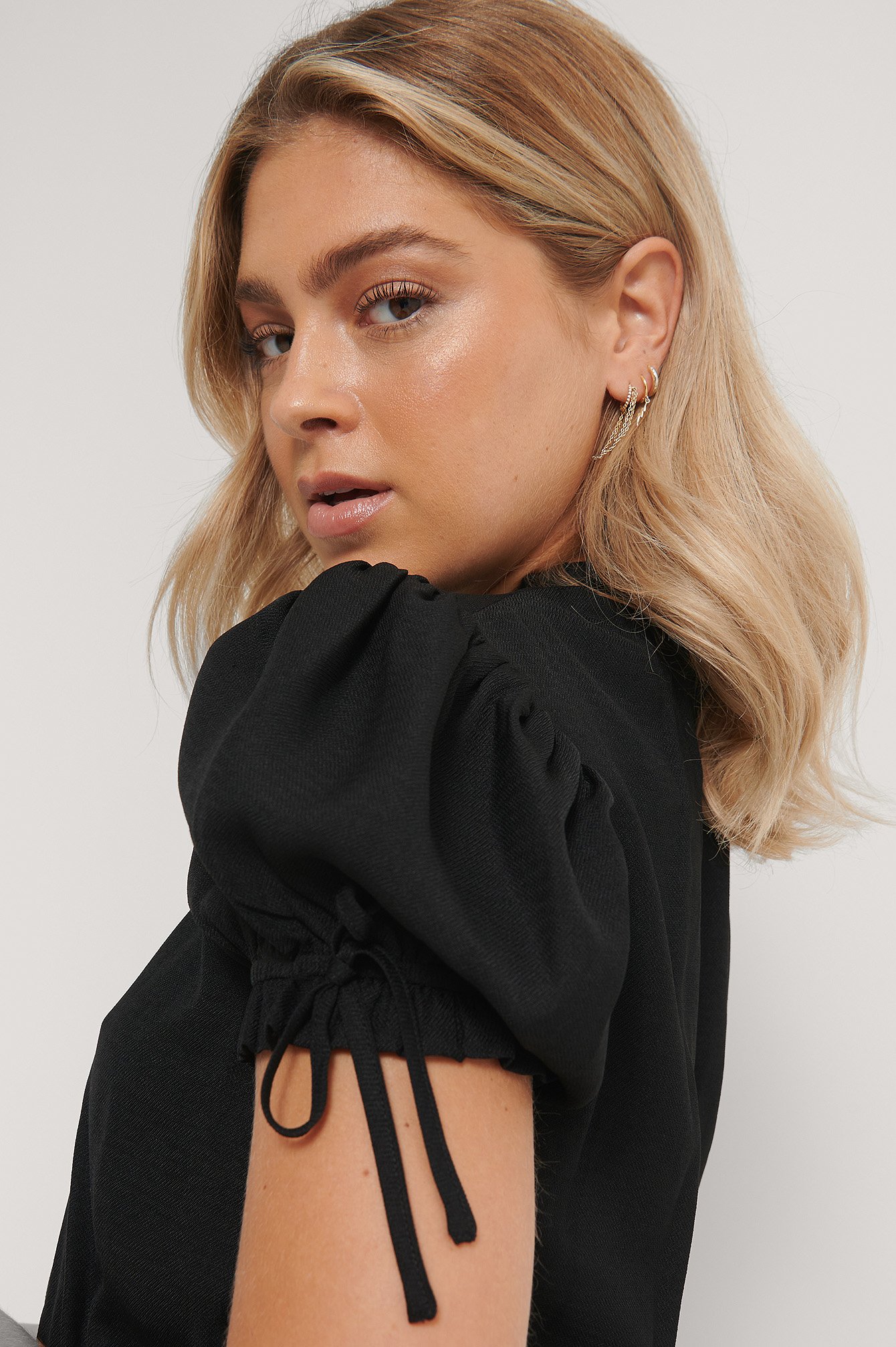 Black Cropped Frill Neck Top