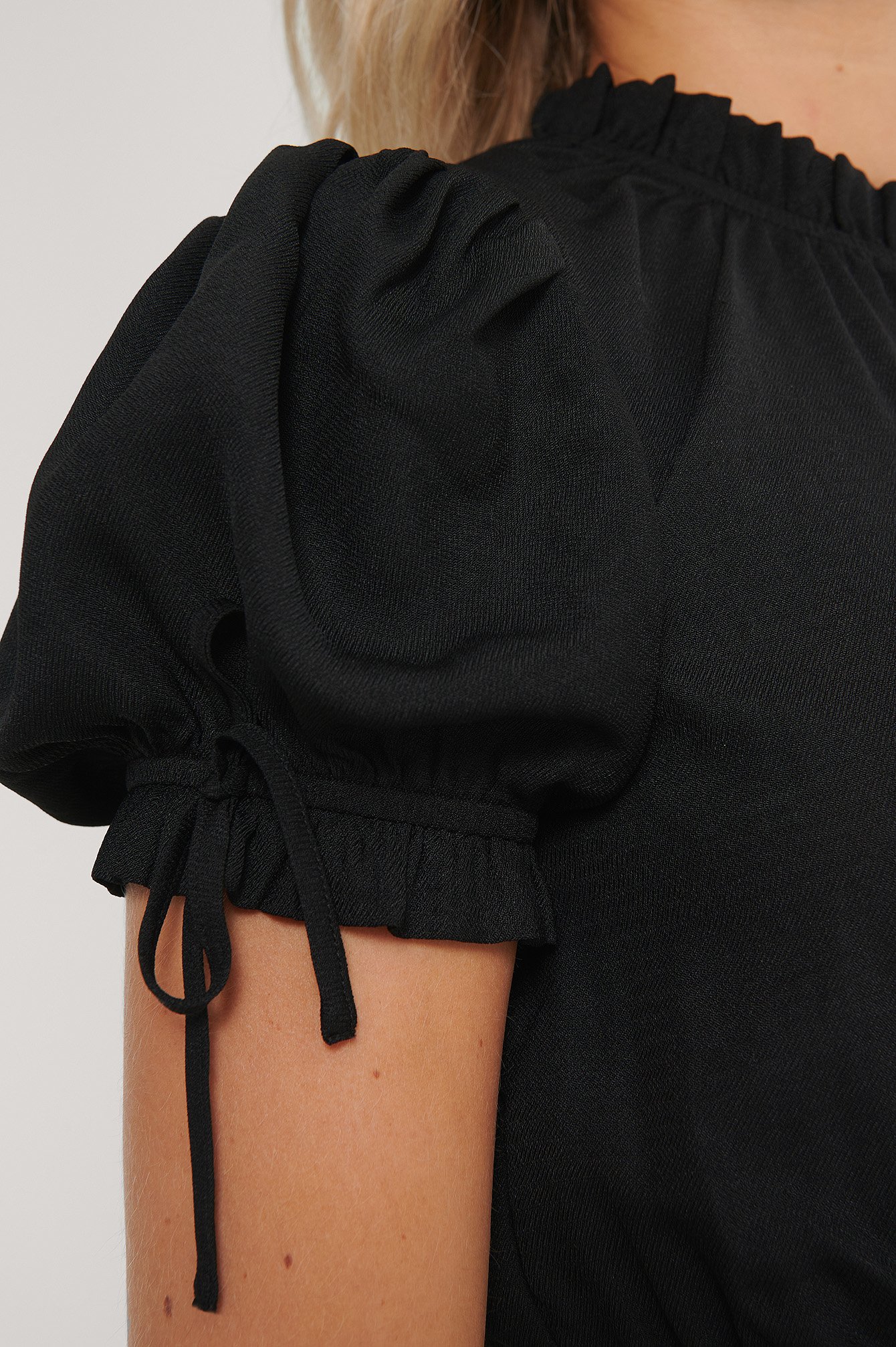 Black Cropped Frill Neck Top