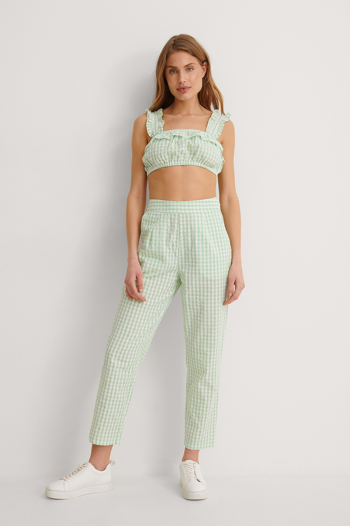 Green Check Organic Cropped Gingham Pants