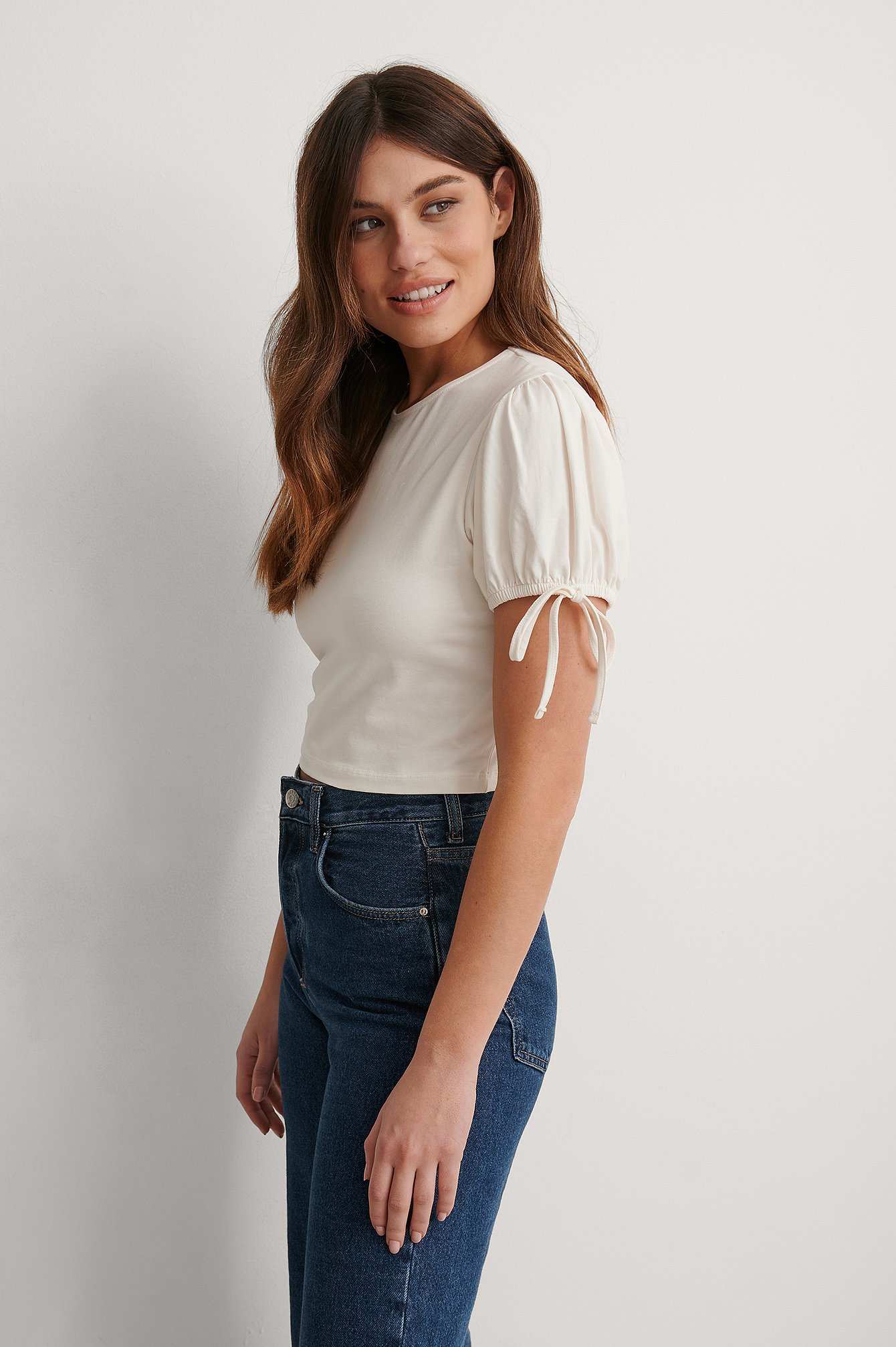 White Puff Sleeves Organic, Cropped Top