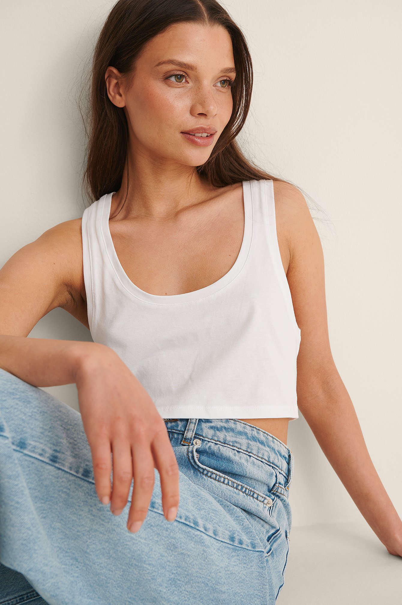 White Organic Cropped Jersey Top