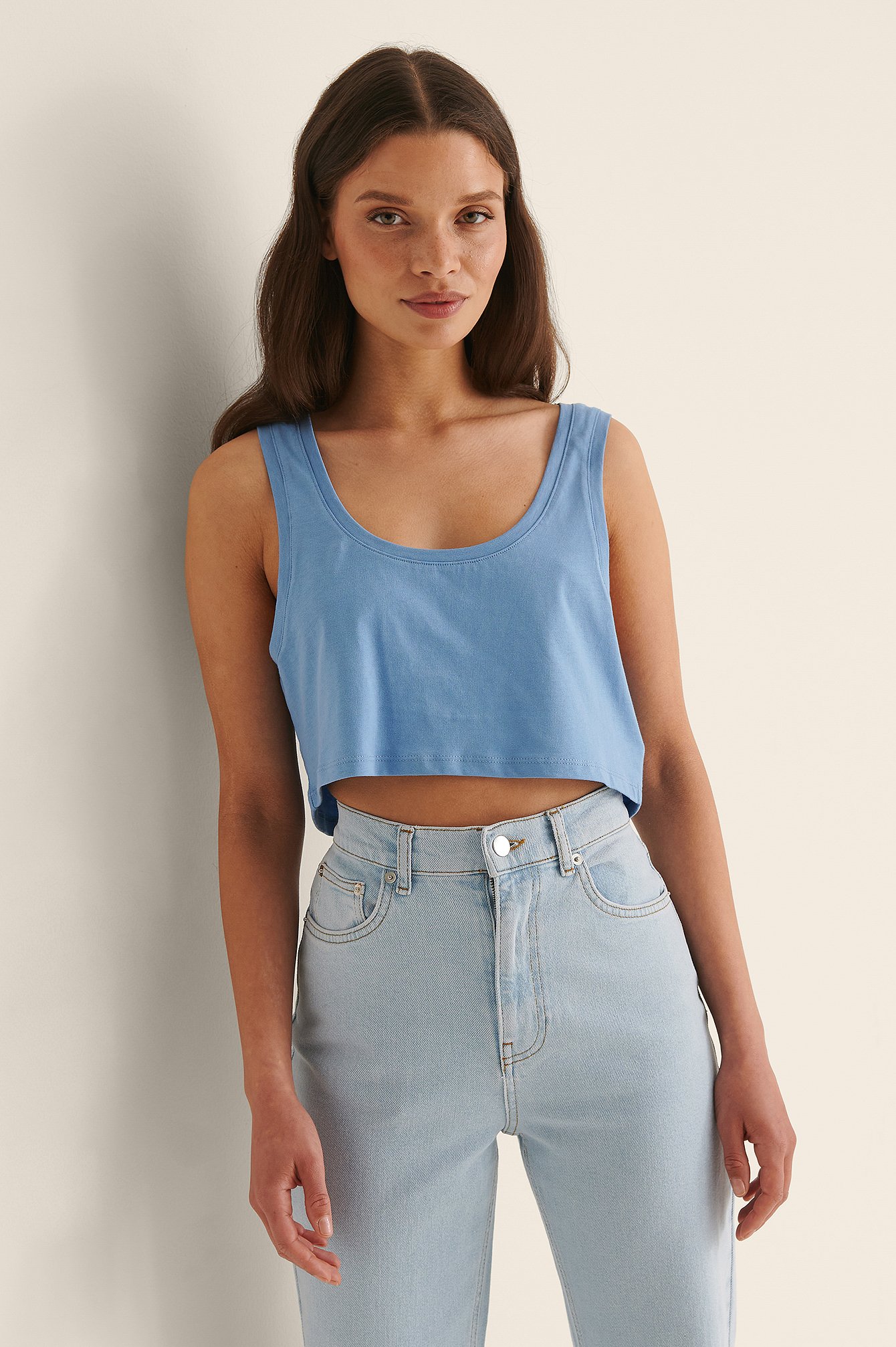Blue Organic Cropped Jersey Top