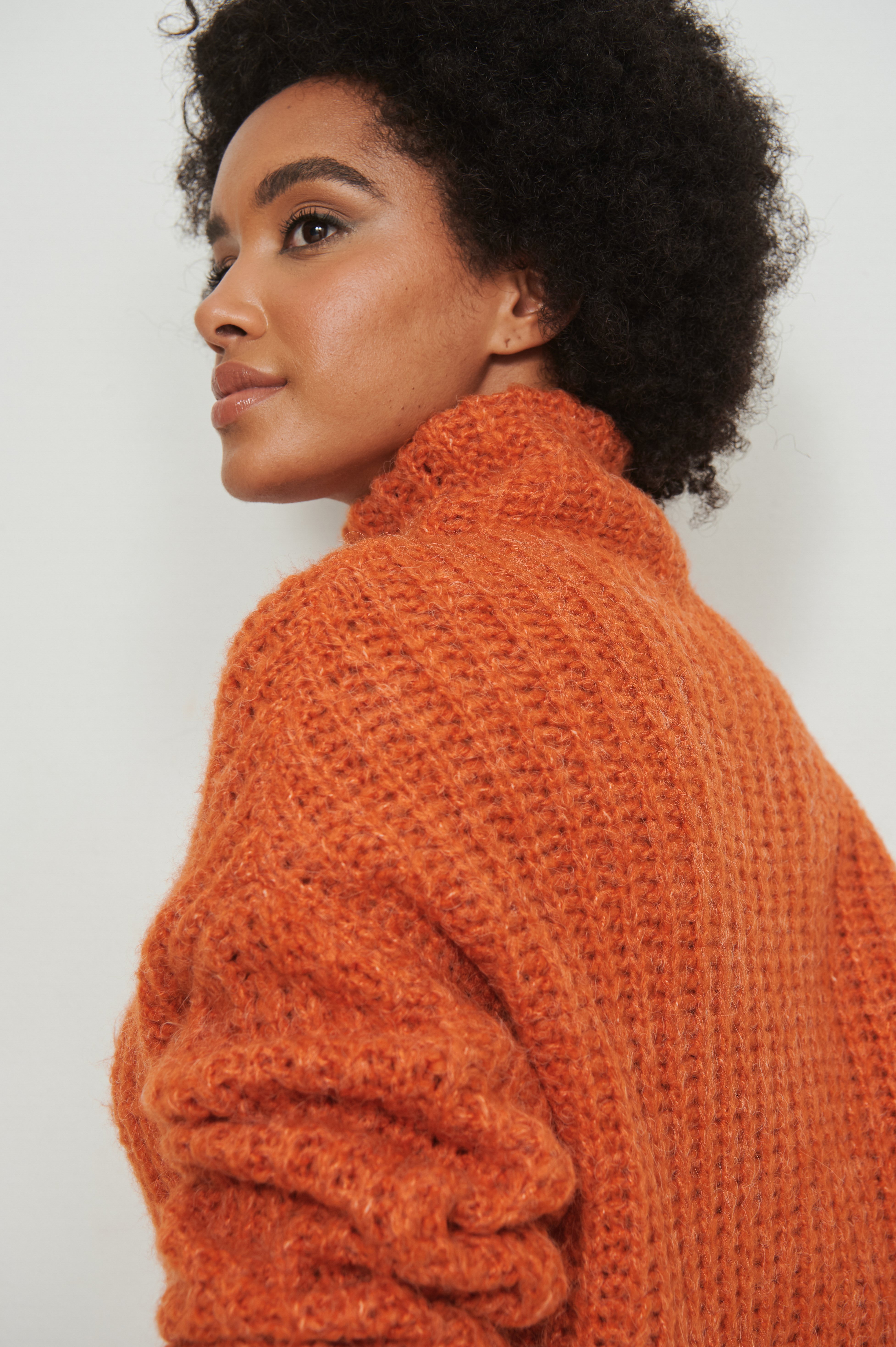 Rust Cropped Knitted High Neck Sweater