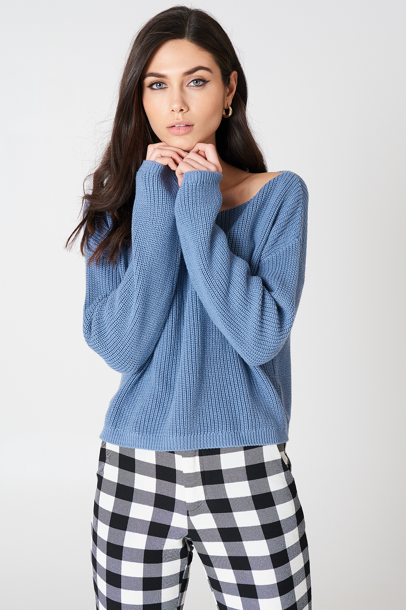 Cropped Knitted Sweater Blue